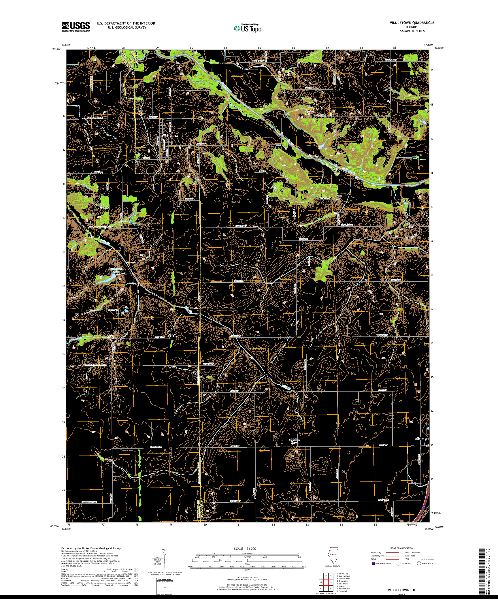 USGS US TOPO 7.5-MINUTE MAP FOR MIDDLETOWN, IL 2018