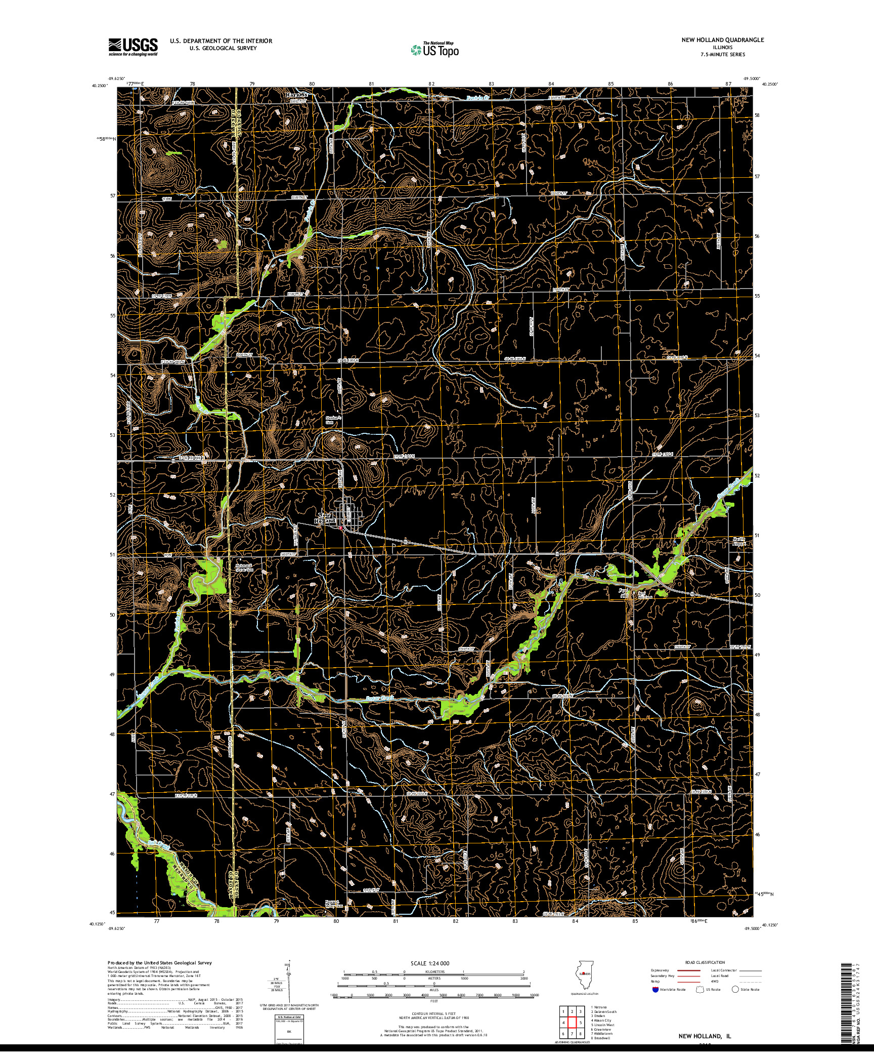 USGS US TOPO 7.5-MINUTE MAP FOR NEW HOLLAND, IL 2018