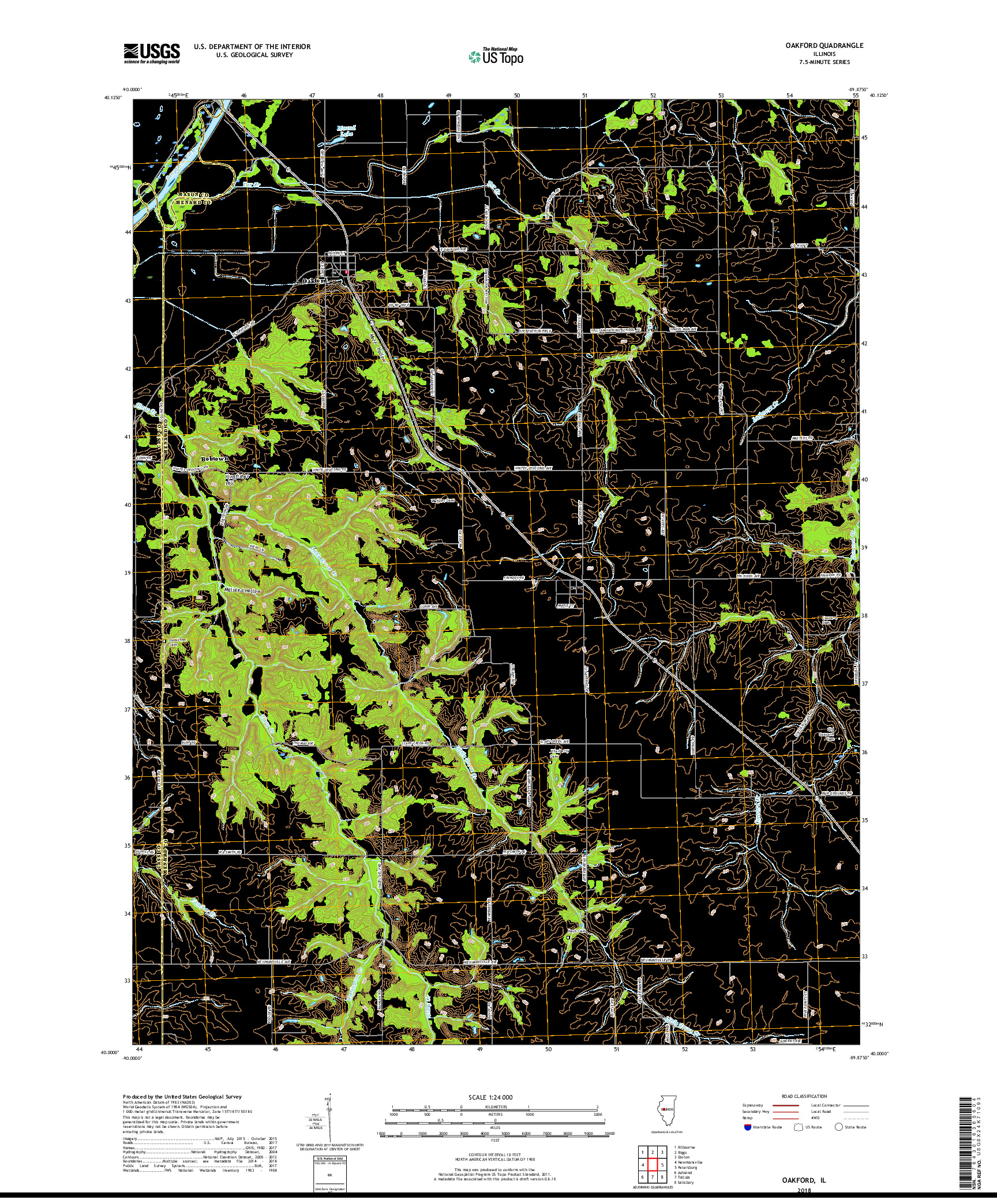 USGS US TOPO 7.5-MINUTE MAP FOR OAKFORD, IL 2018