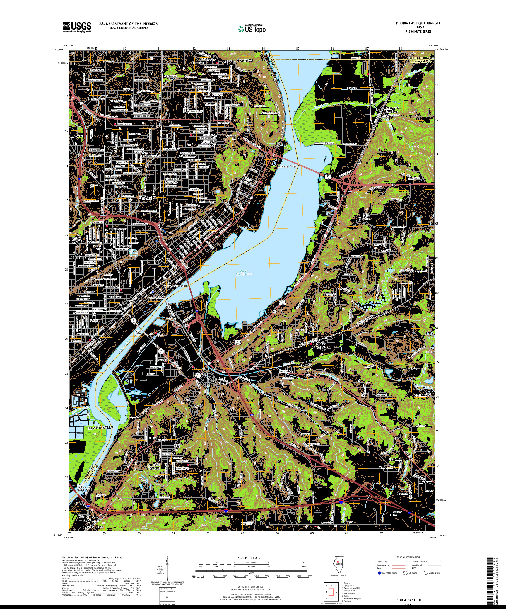 USGS US TOPO 7.5-MINUTE MAP FOR PEORIA EAST, IL 2018