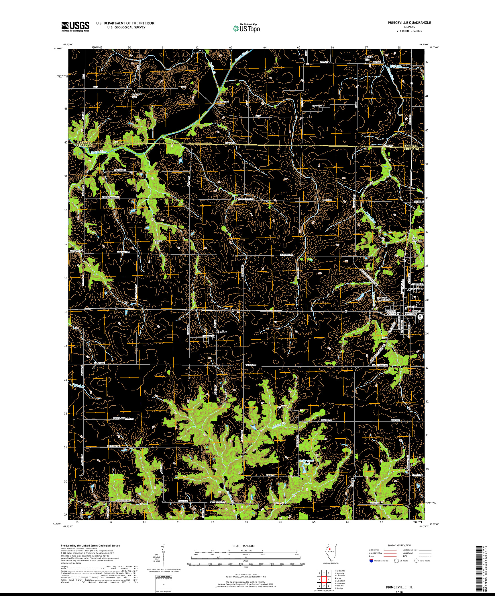 USGS US TOPO 7.5-MINUTE MAP FOR PRINCEVILLE, IL 2018