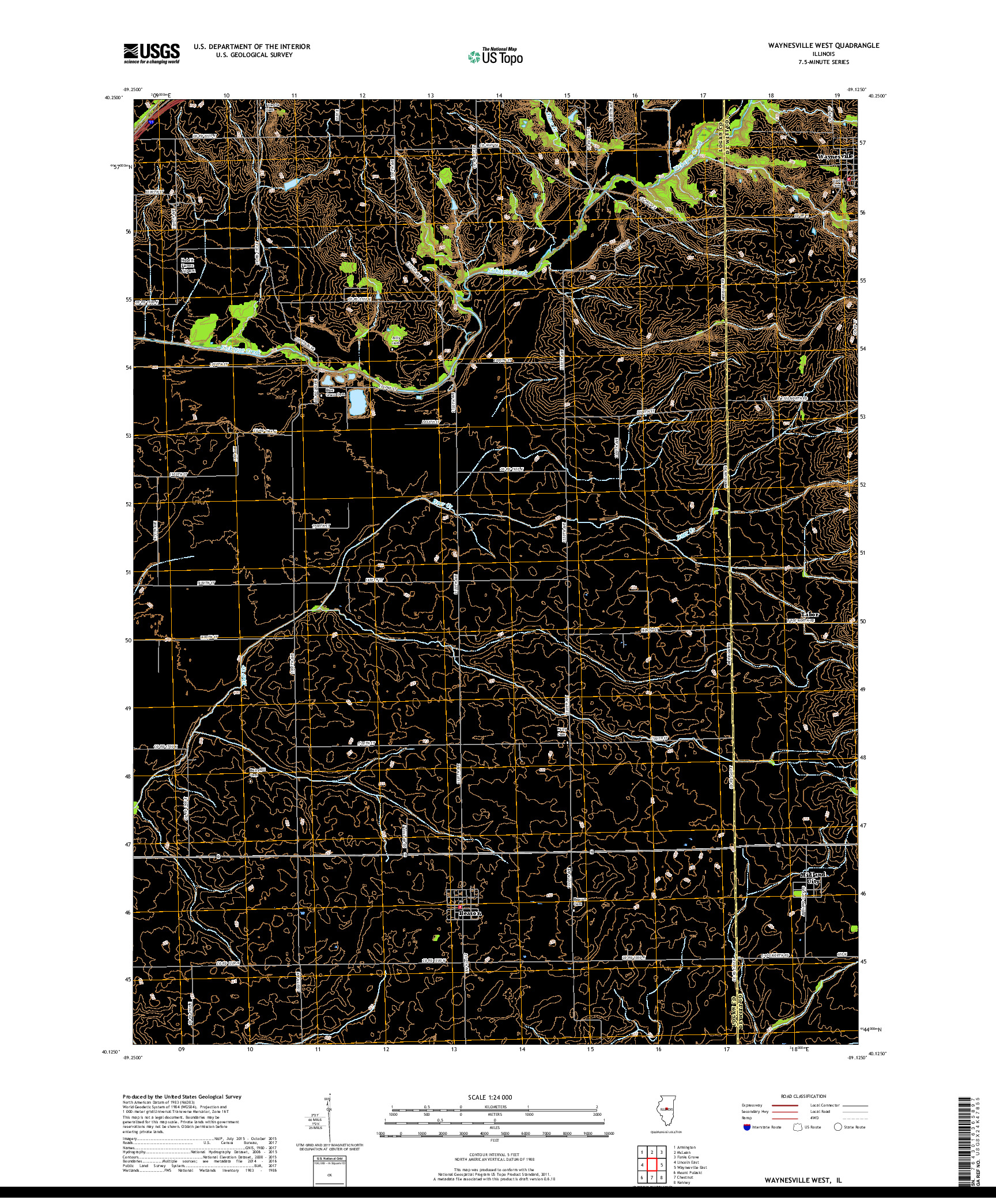 USGS US TOPO 7.5-MINUTE MAP FOR WAYNESVILLE WEST, IL 2018