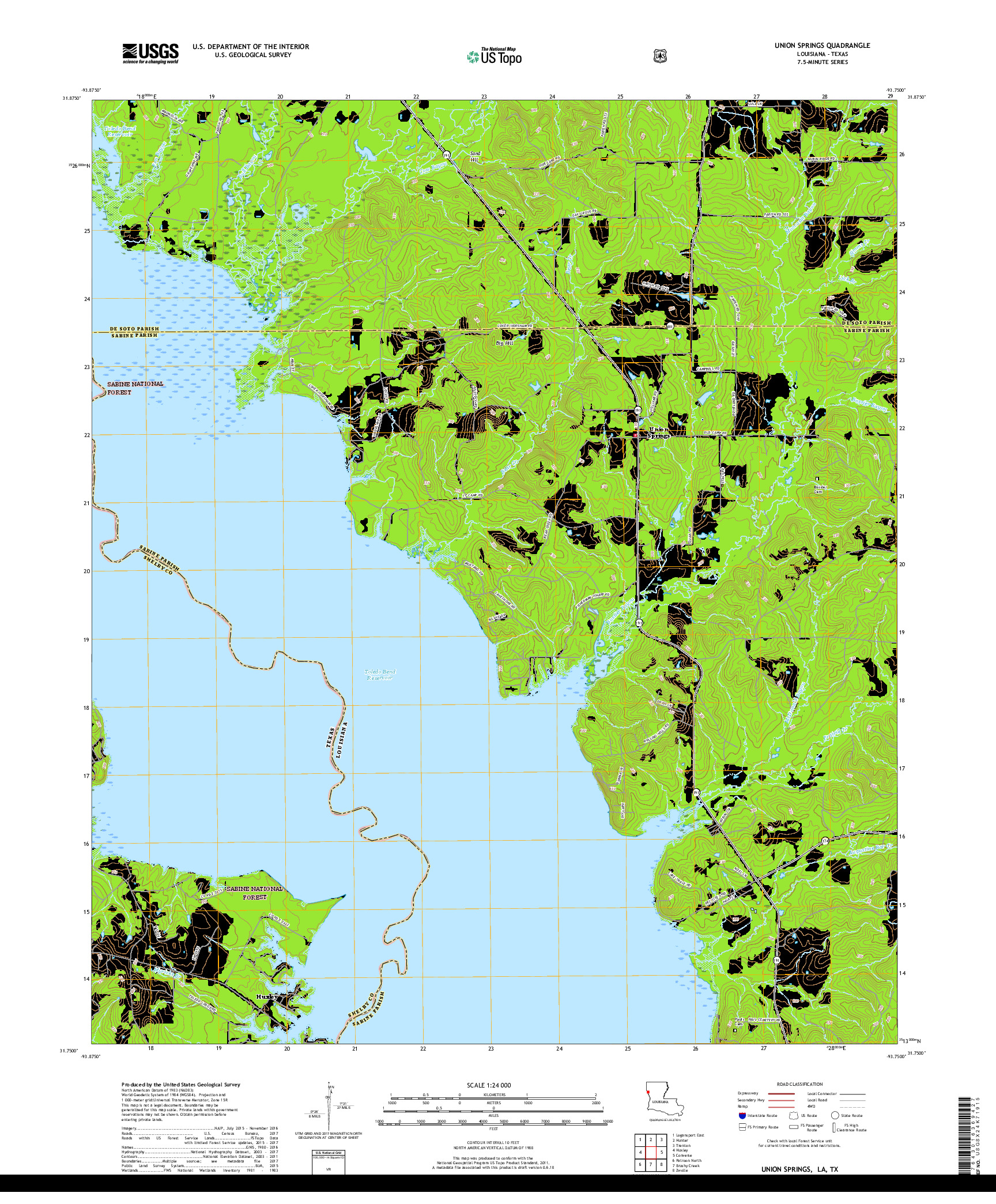 USGS US TOPO 7.5-MINUTE MAP FOR UNION SPRINGS, LA,TX 2018