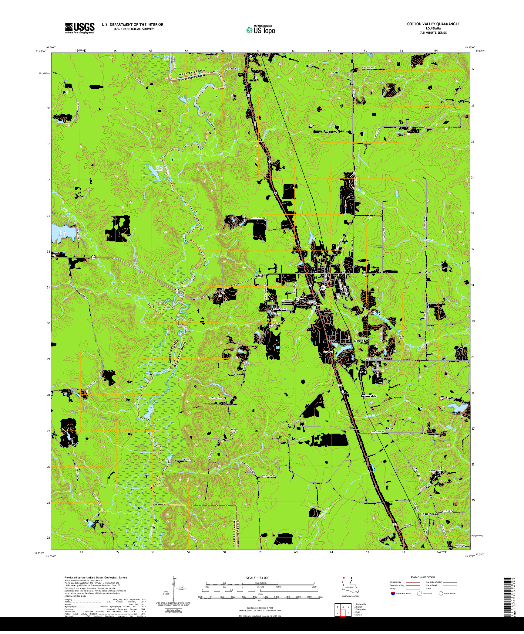 USGS US TOPO 7.5-MINUTE MAP FOR COTTON VALLEY, LA 2018