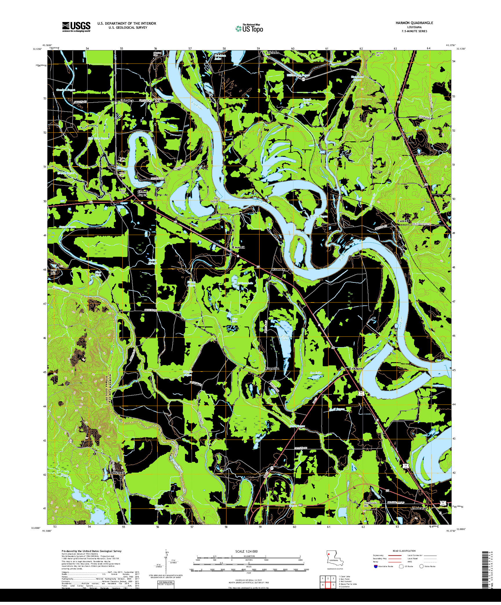 USGS US TOPO 7.5-MINUTE MAP FOR HARMON, LA 2018