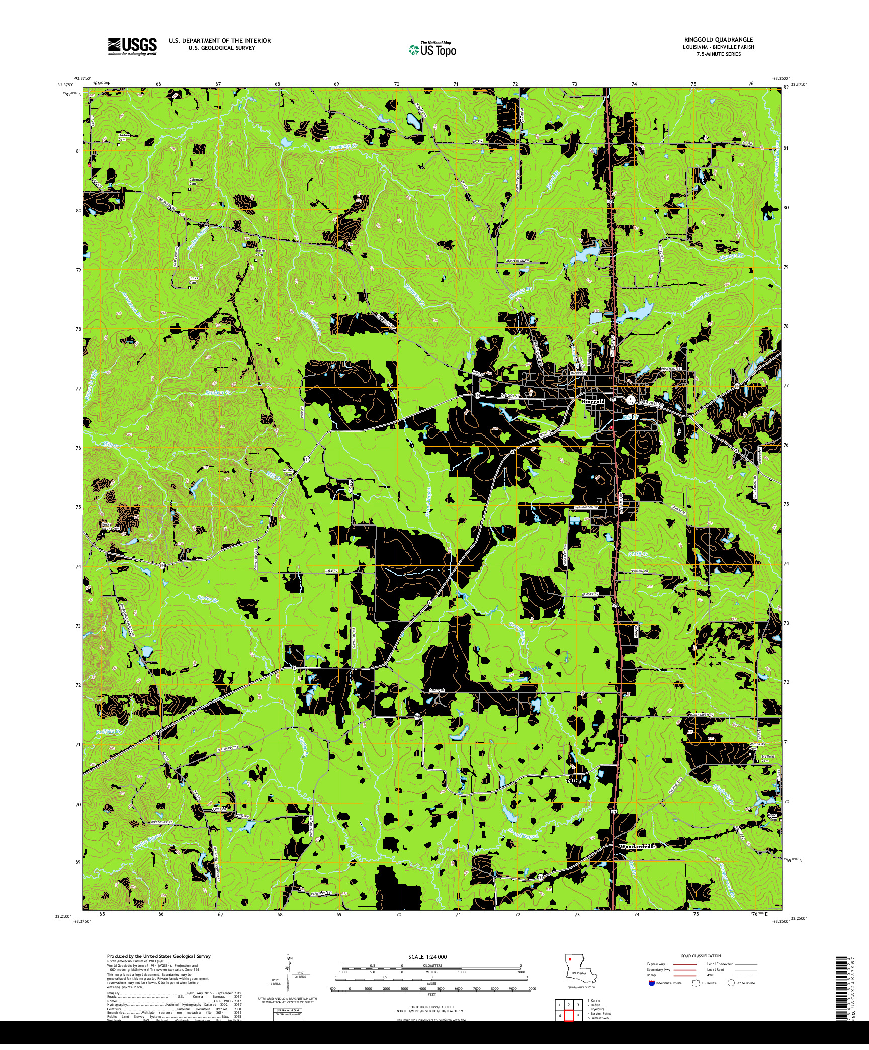 USGS US TOPO 7.5-MINUTE MAP FOR RINGGOLD, LA 2018