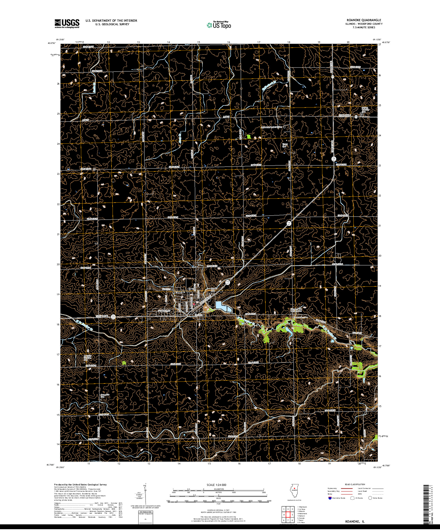 USGS US TOPO 7.5-MINUTE MAP FOR ROANOKE, IL 2018