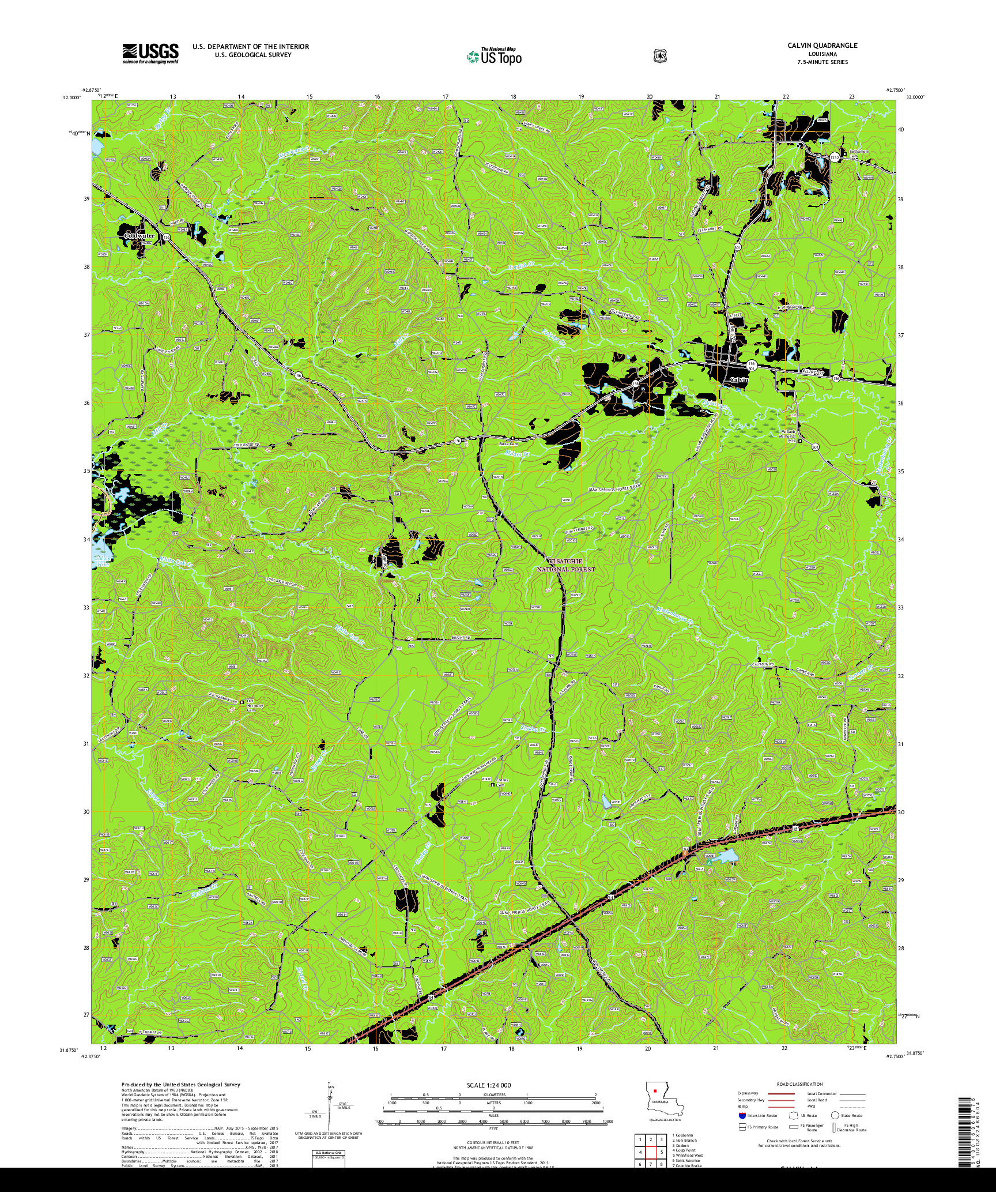 USGS US TOPO 7.5-MINUTE MAP FOR CALVIN, LA 2018