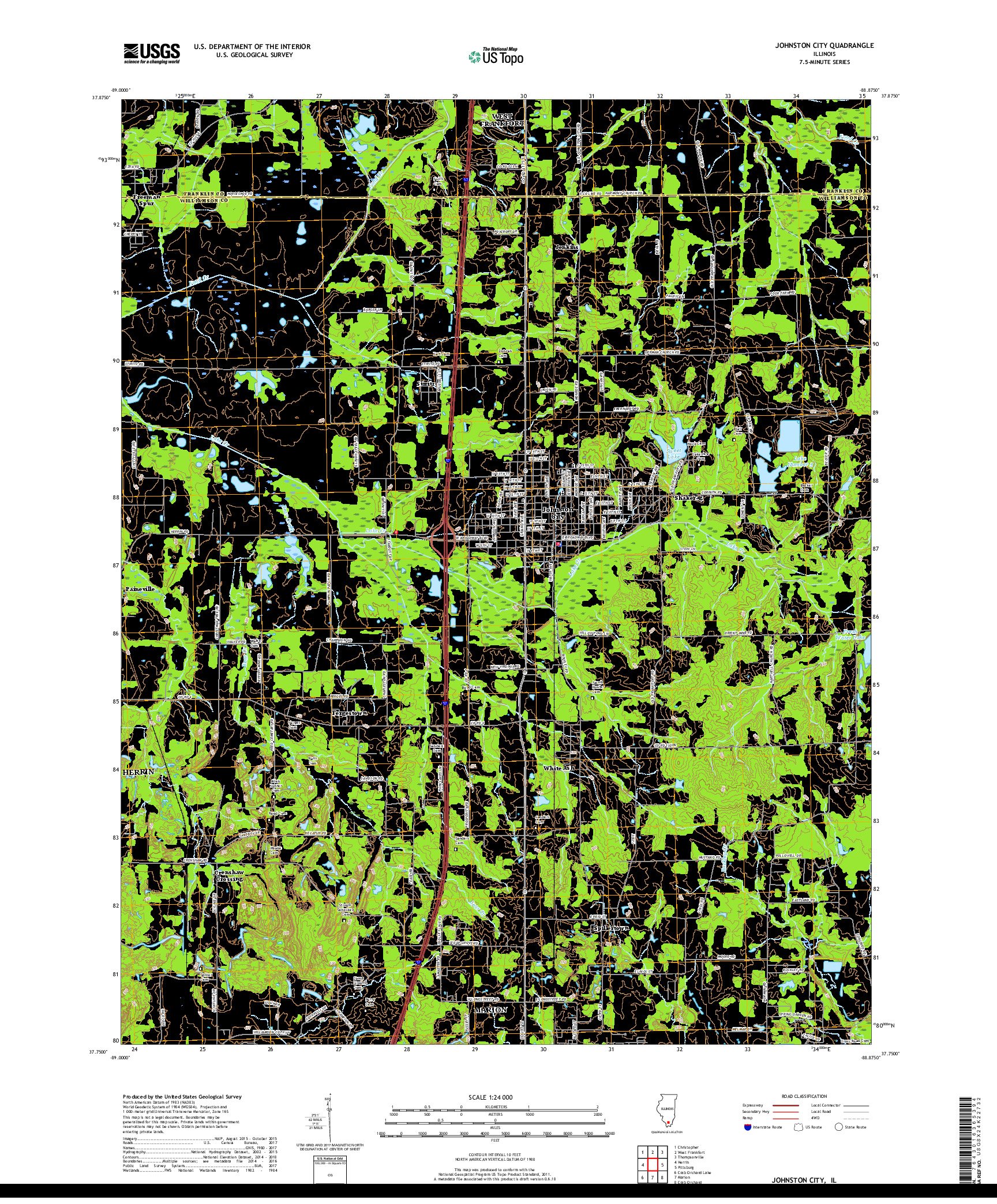 USGS US TOPO 7.5-MINUTE MAP FOR JOHNSTON CITY, IL 2018