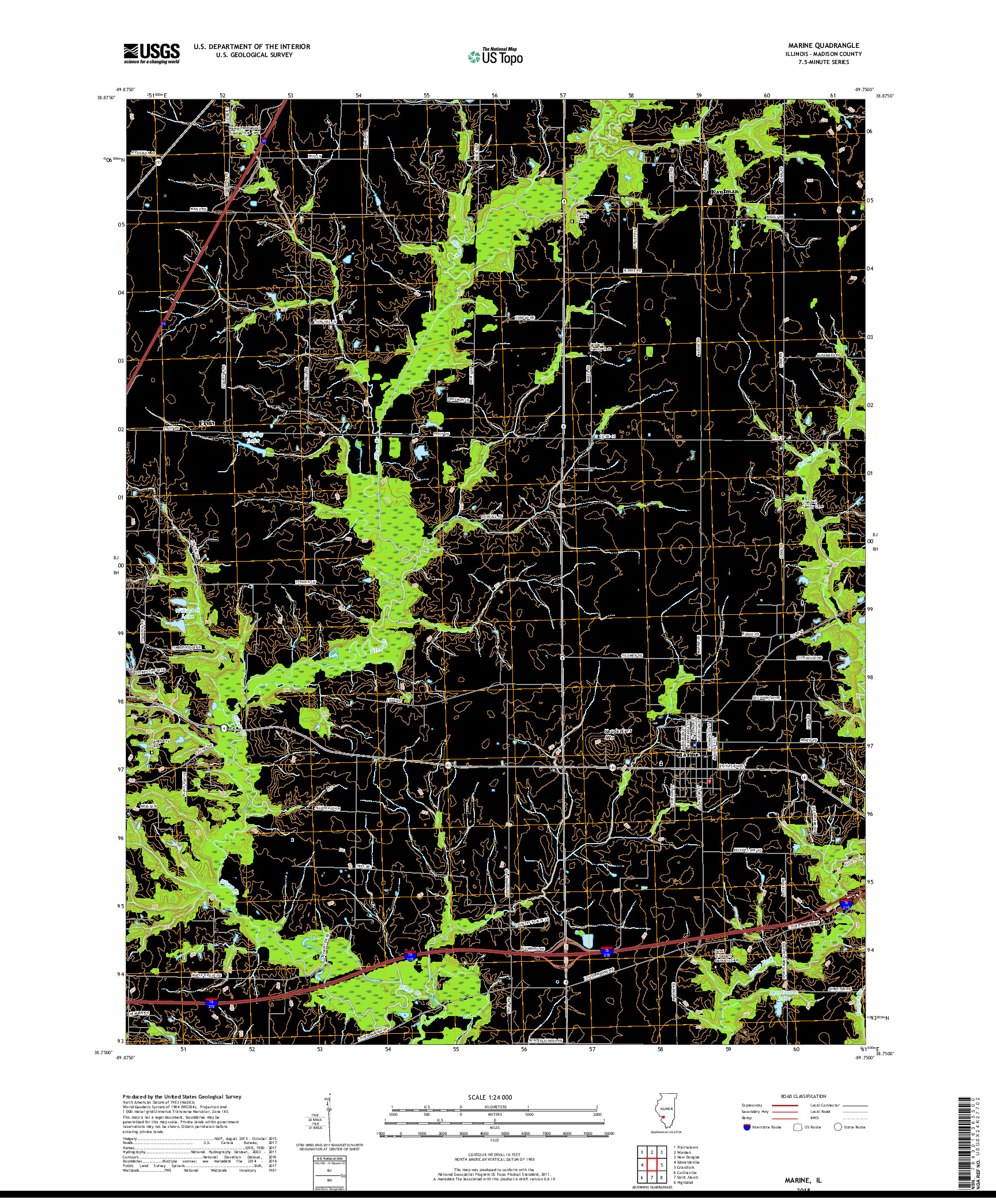 USGS US TOPO 7.5-MINUTE MAP FOR MARINE, IL 2018