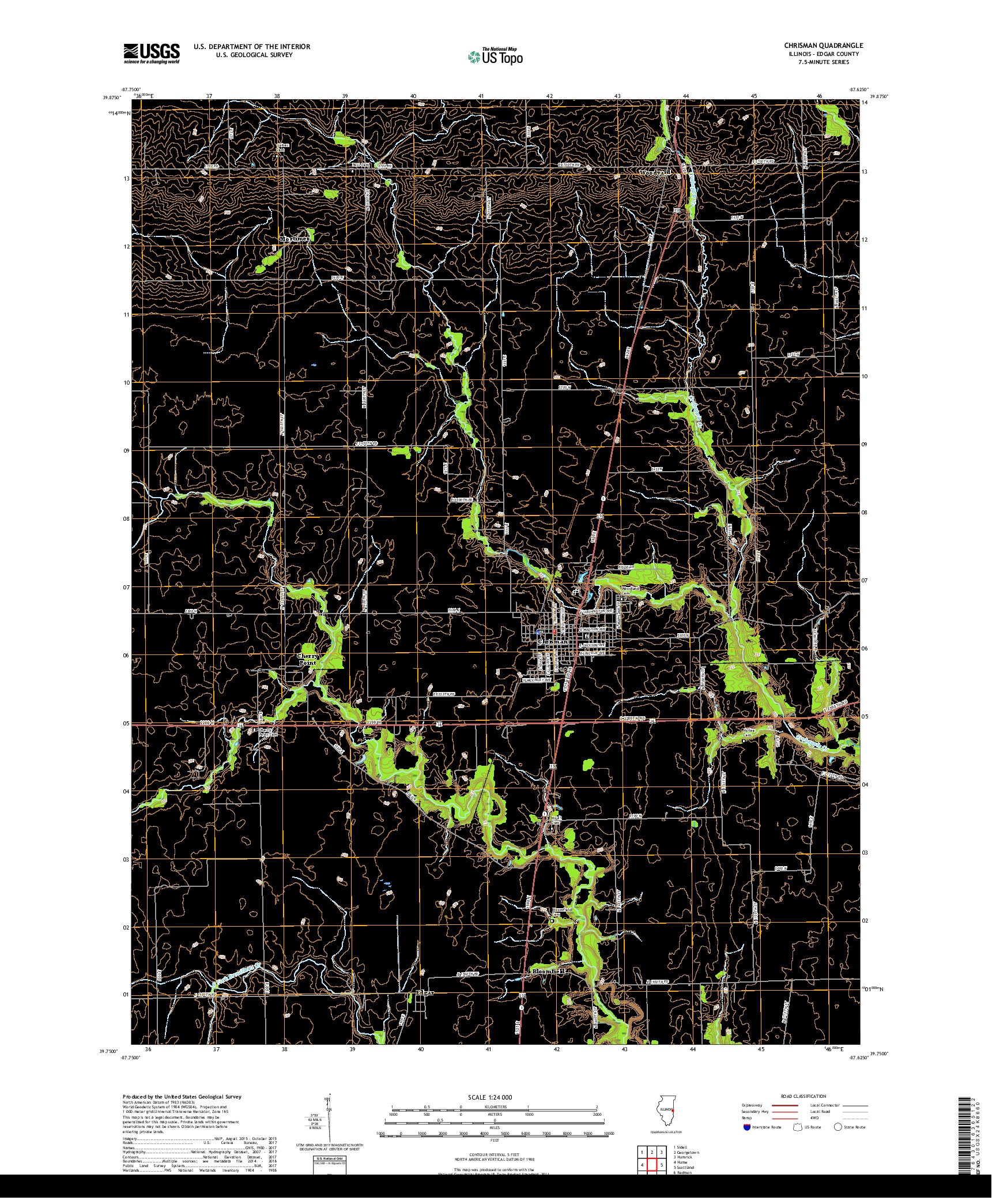 USGS US TOPO 7.5-MINUTE MAP FOR CHRISMAN, IL 2018