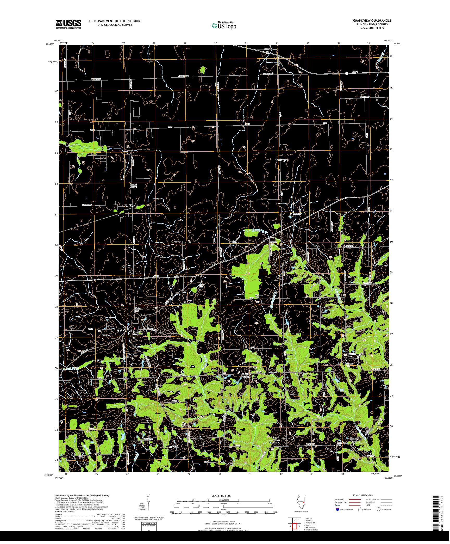 USGS US TOPO 7.5-MINUTE MAP FOR GRANDVIEW, IL 2018