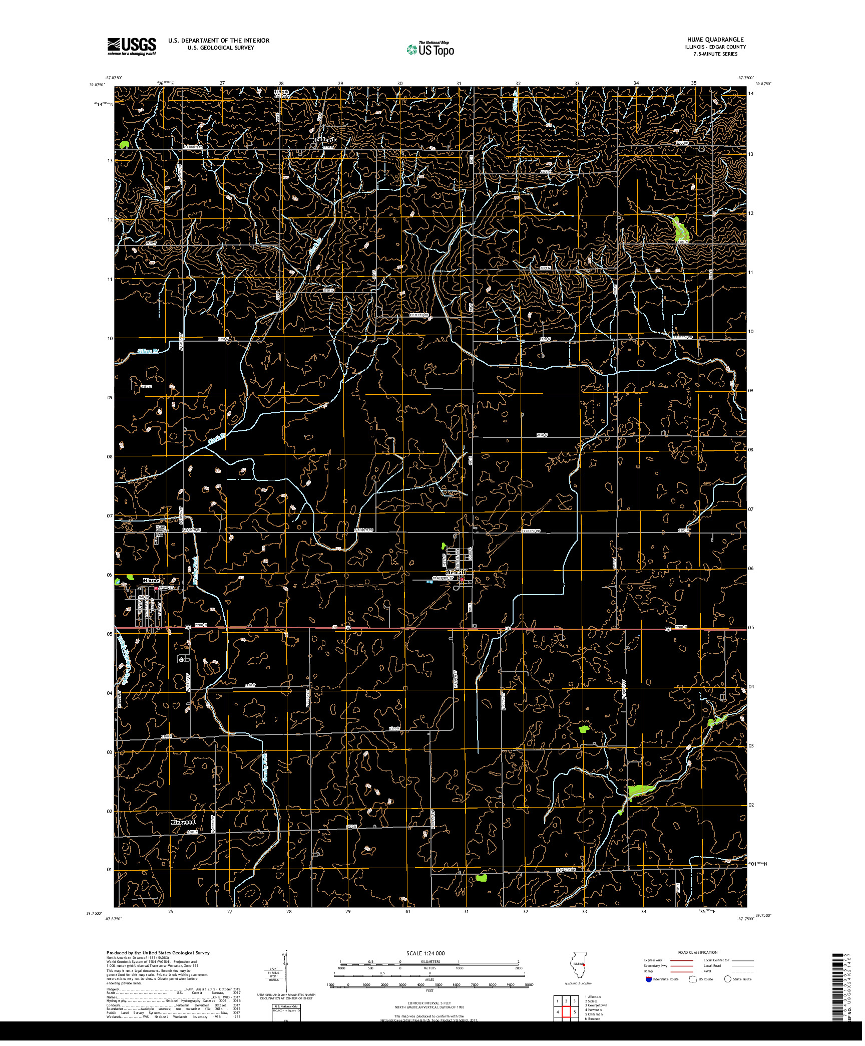 USGS US TOPO 7.5-MINUTE MAP FOR HUME, IL 2018