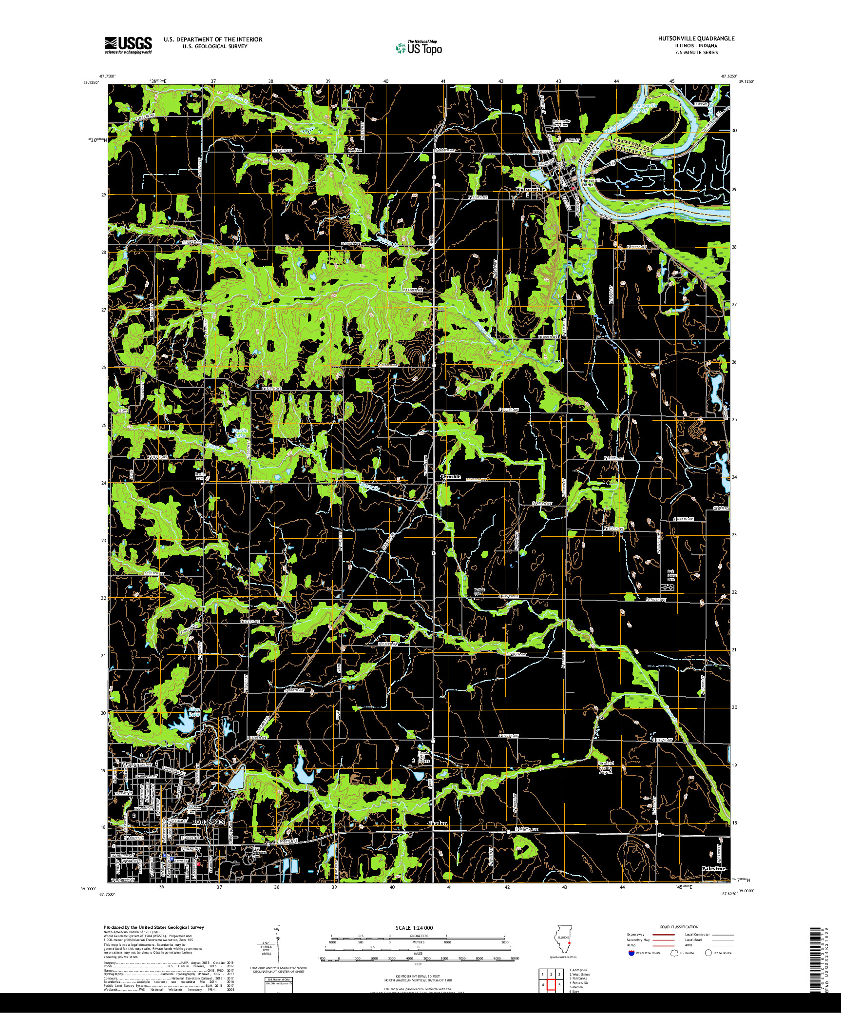 USGS US TOPO 7.5-MINUTE MAP FOR HUTSONVILLE, IL,IN 2018