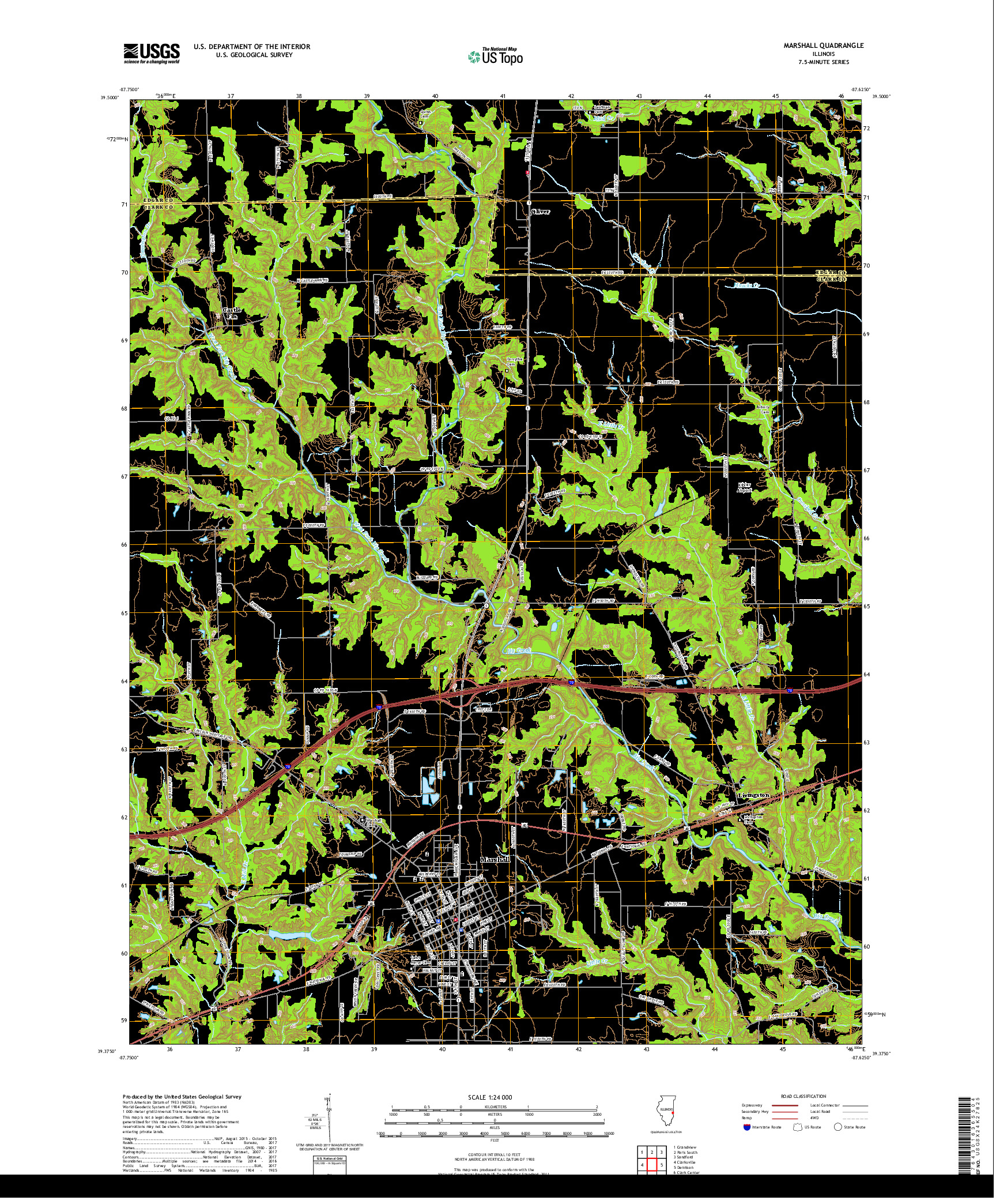 USGS US TOPO 7.5-MINUTE MAP FOR MARSHALL, IL 2018