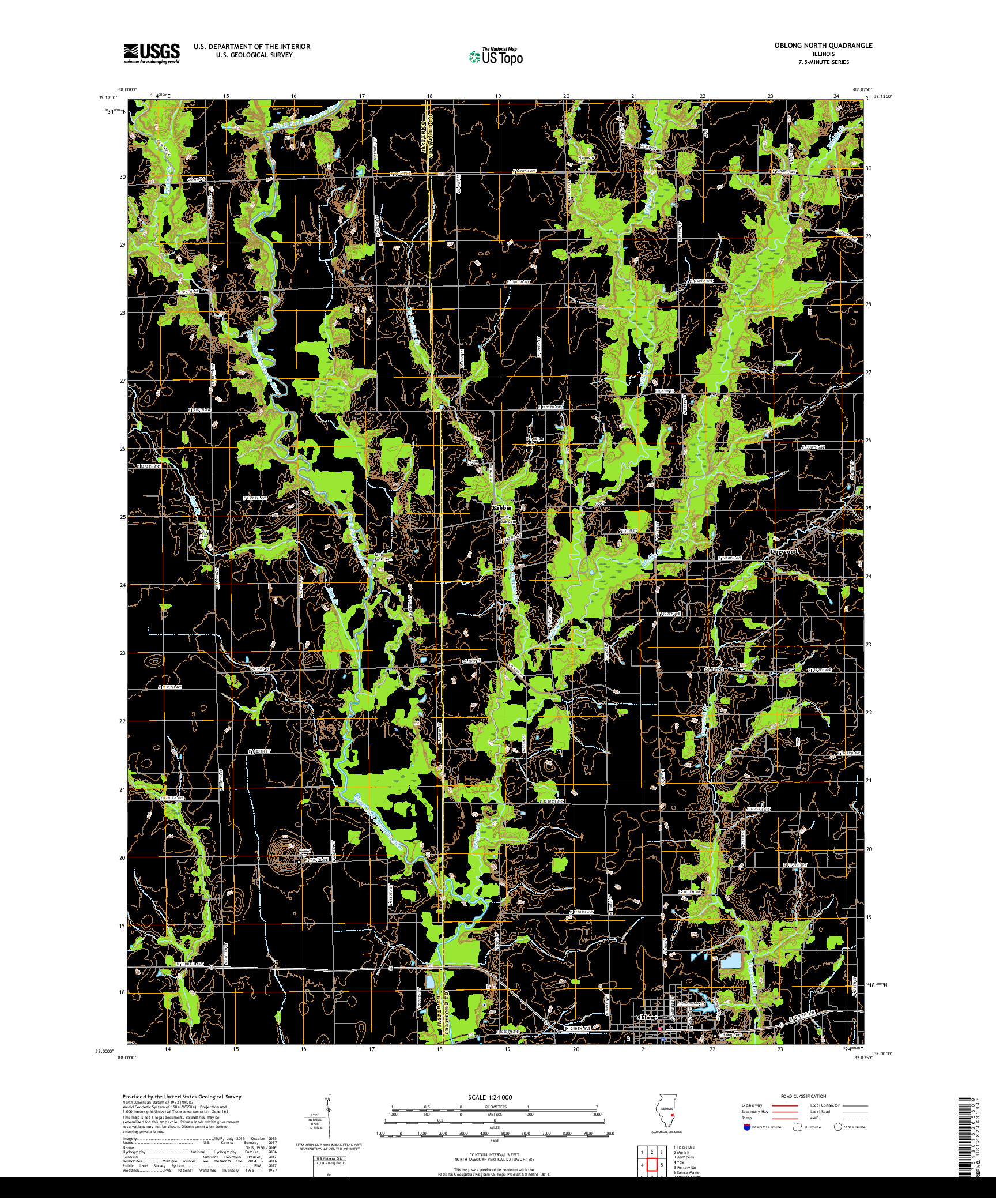 USGS US TOPO 7.5-MINUTE MAP FOR OBLONG NORTH, IL 2018