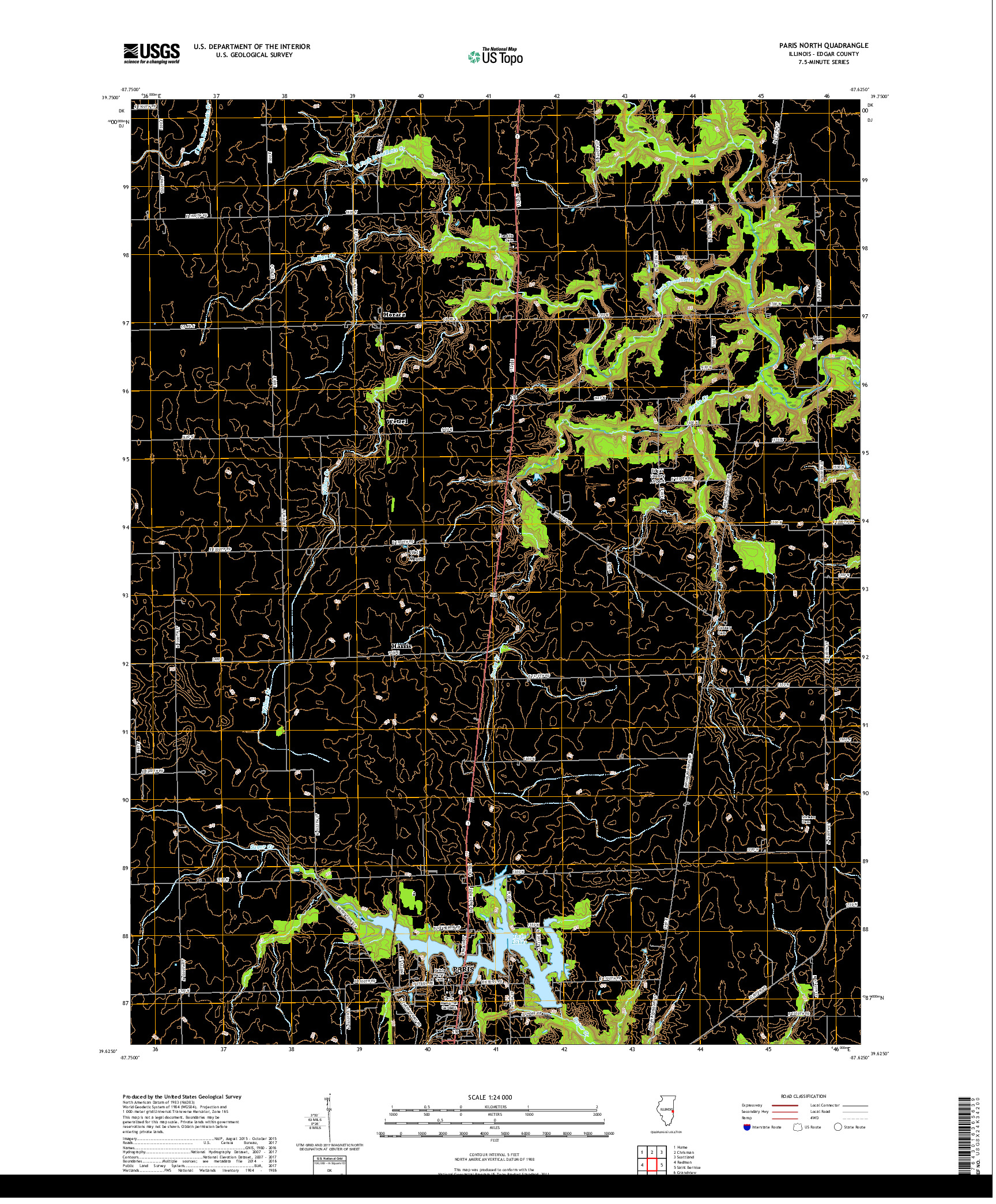 USGS US TOPO 7.5-MINUTE MAP FOR PARIS NORTH, IL 2018