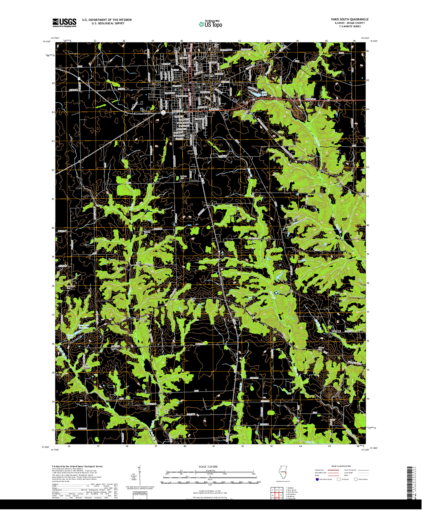 USGS US TOPO 7.5-MINUTE MAP FOR PARIS SOUTH, IL 2018