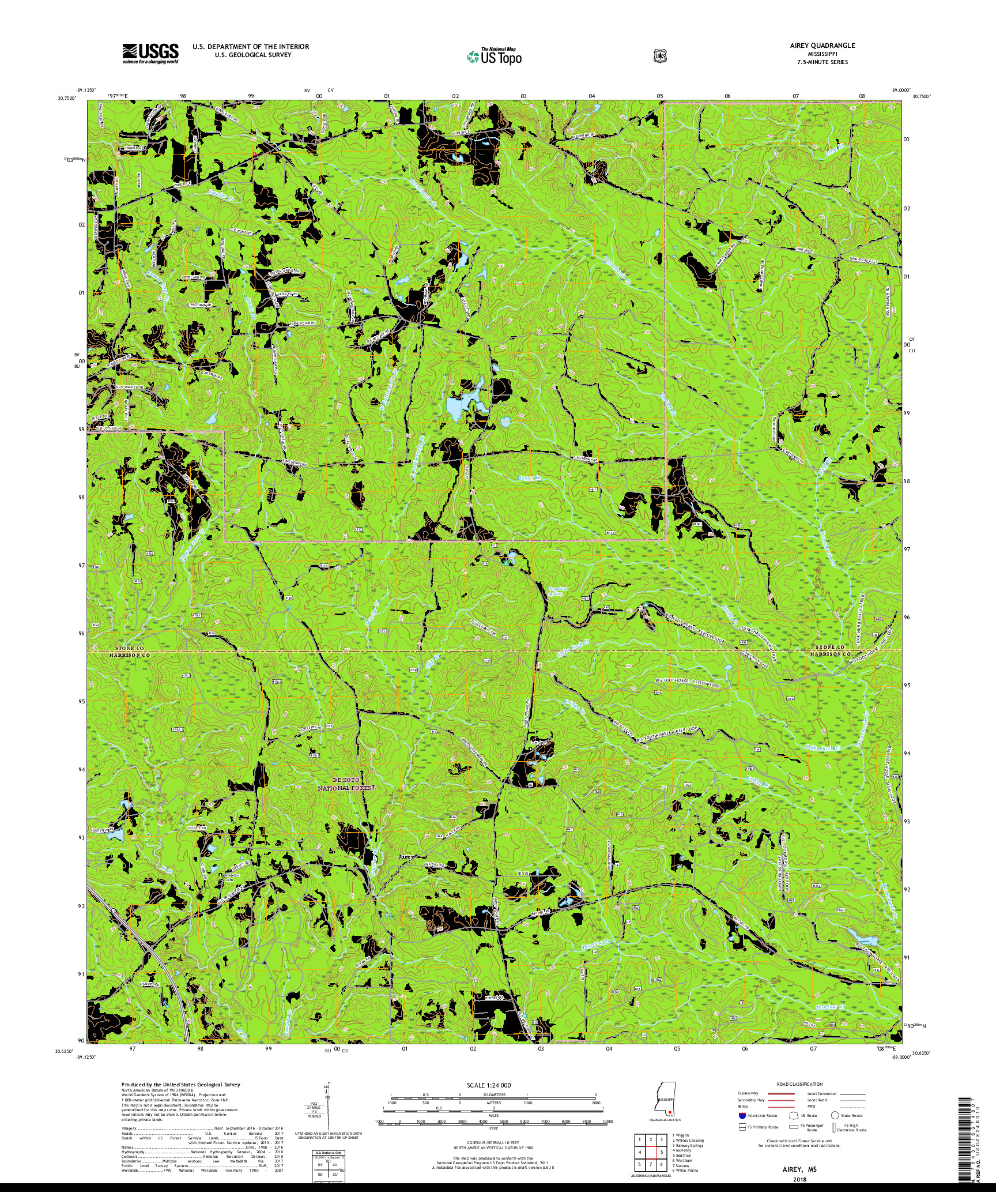 USGS US TOPO 7.5-MINUTE MAP FOR AIREY, MS 2018