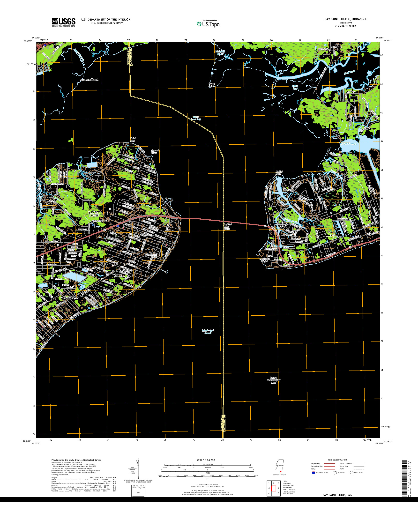 USGS US TOPO 7.5-MINUTE MAP FOR BAY SAINT LOUIS, MS 2018