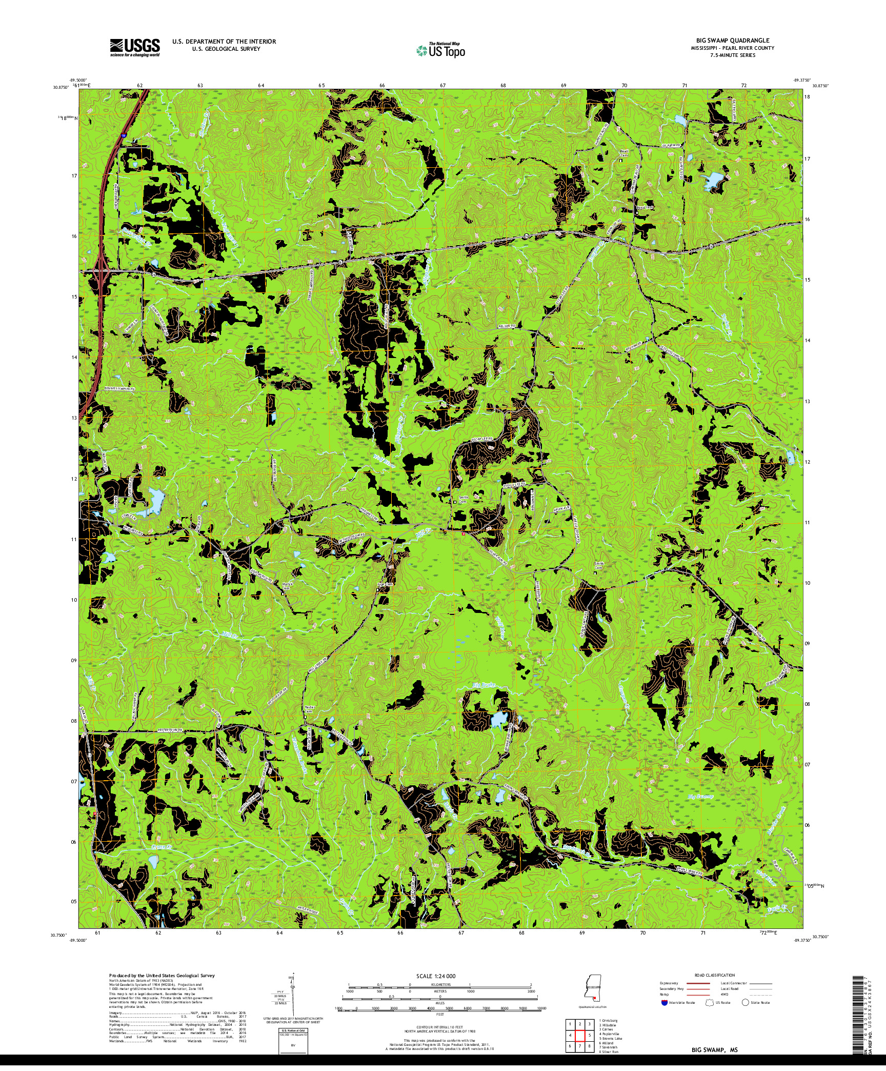 USGS US TOPO 7.5-MINUTE MAP FOR BIG SWAMP, MS 2018