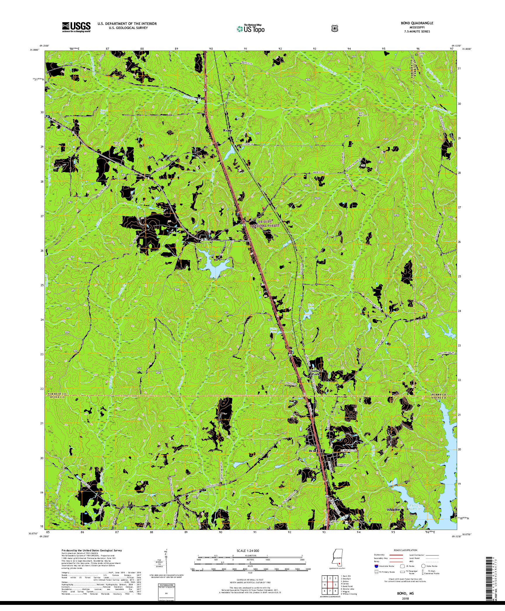 USGS US TOPO 7.5-MINUTE MAP FOR BOND, MS 2018
