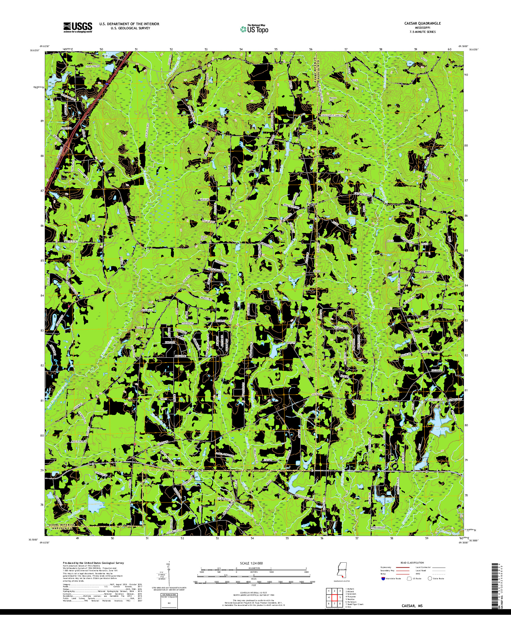 USGS US TOPO 7.5-MINUTE MAP FOR CAESAR, MS 2018