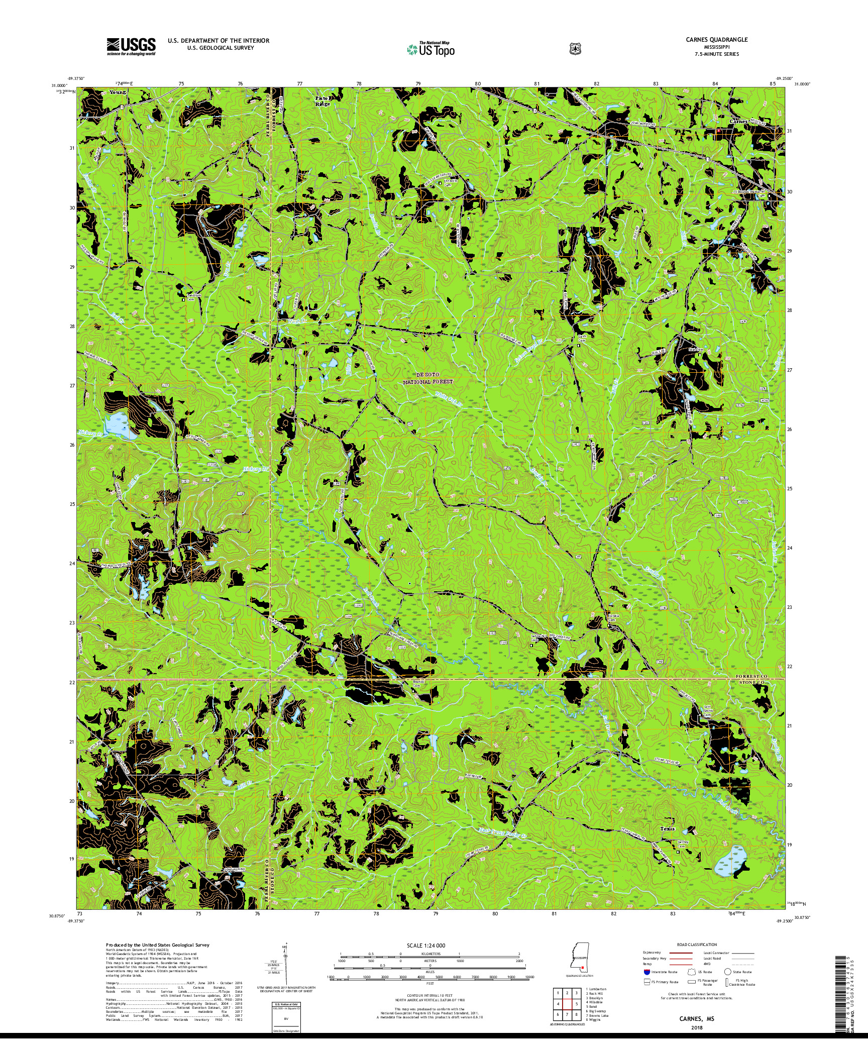 USGS US TOPO 7.5-MINUTE MAP FOR CARNES, MS 2018