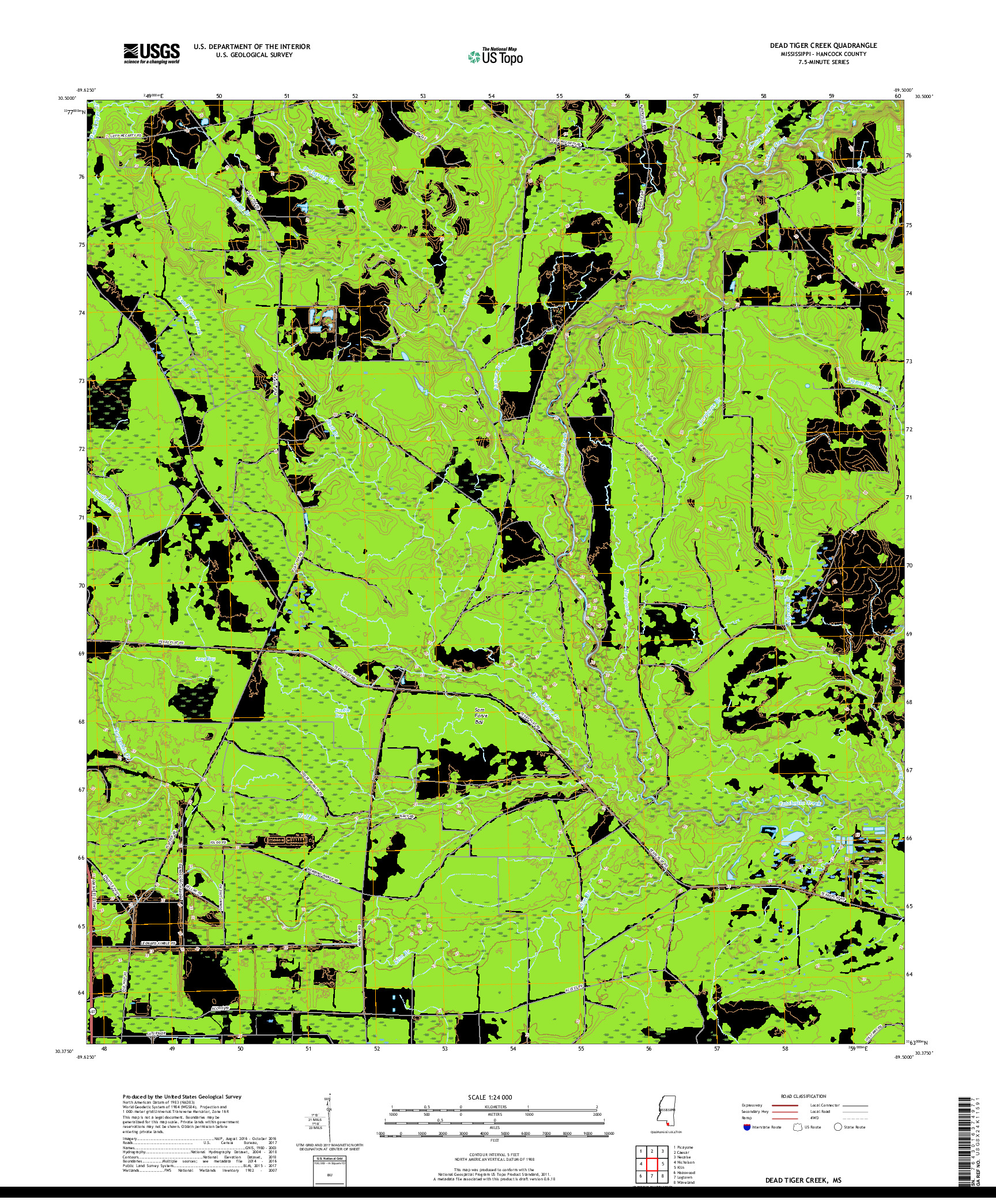 USGS US TOPO 7.5-MINUTE MAP FOR DEAD TIGER CREEK, MS 2018