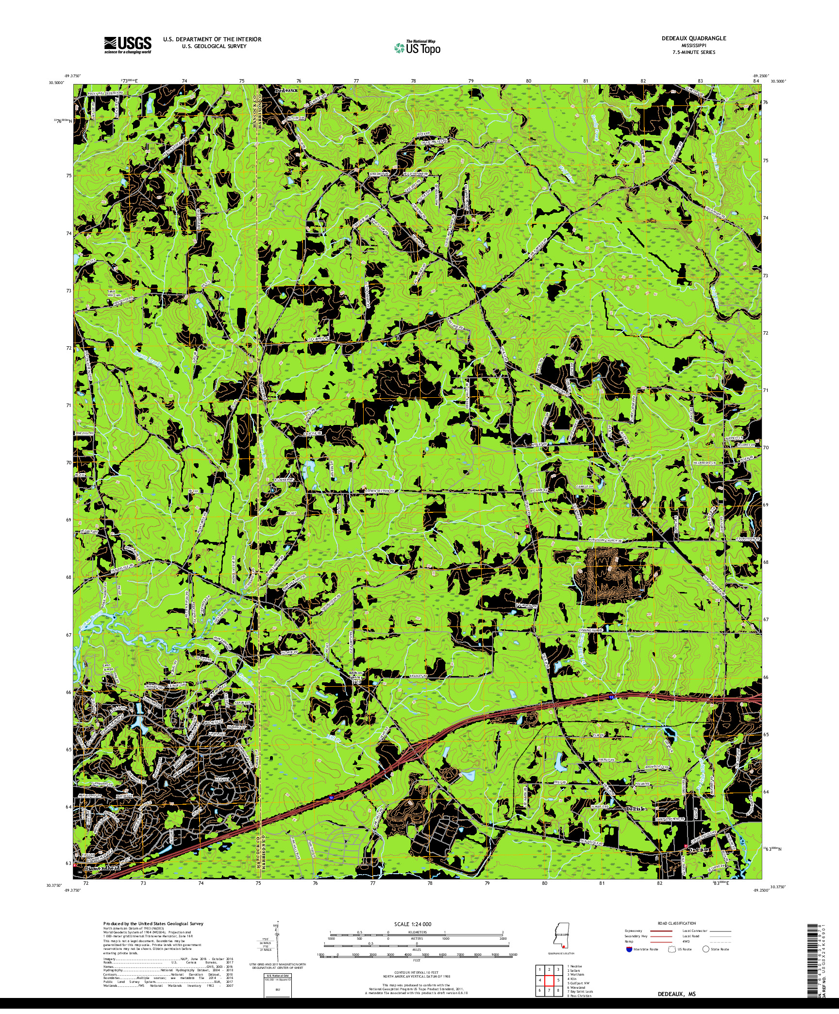 USGS US TOPO 7.5-MINUTE MAP FOR DEDEAUX, MS 2018