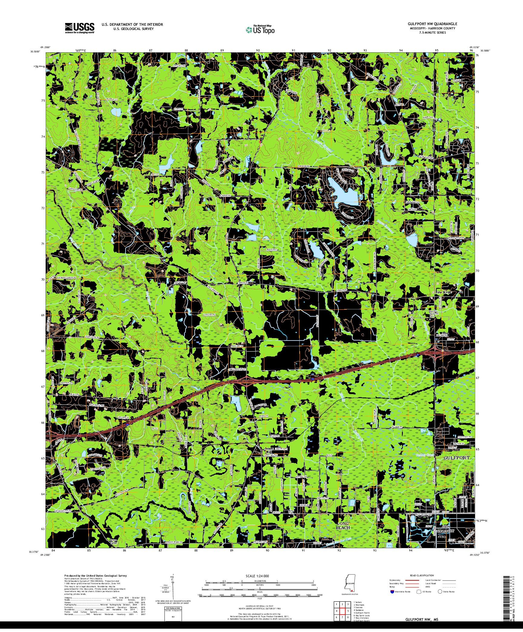 USGS US TOPO 7.5-MINUTE MAP FOR GULFPORT NW, MS 2018