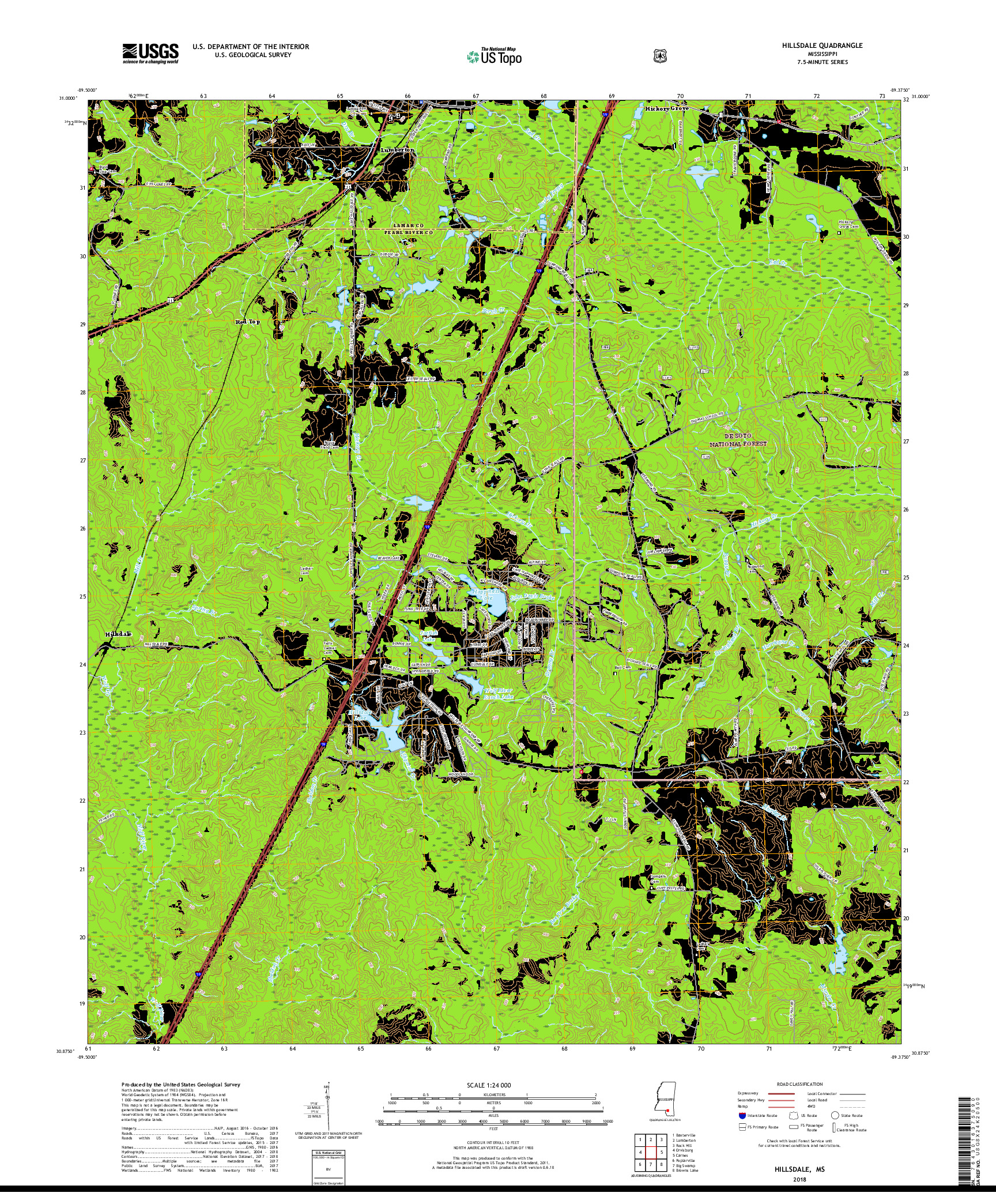 USGS US TOPO 7.5-MINUTE MAP FOR HILLSDALE, MS 2018
