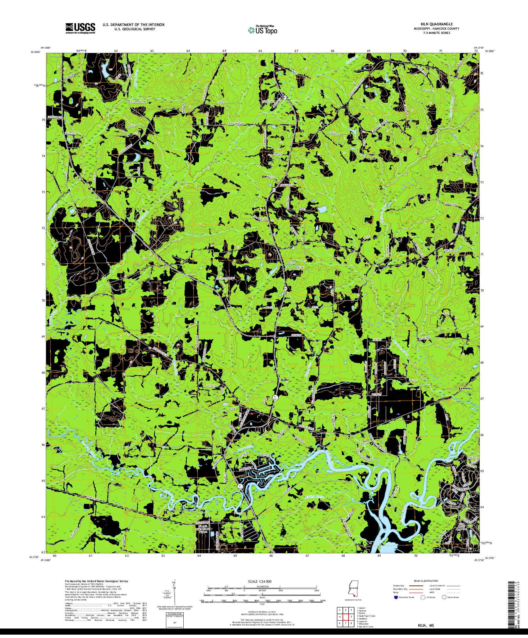 USGS US TOPO 7.5-MINUTE MAP FOR KILN, MS 2018