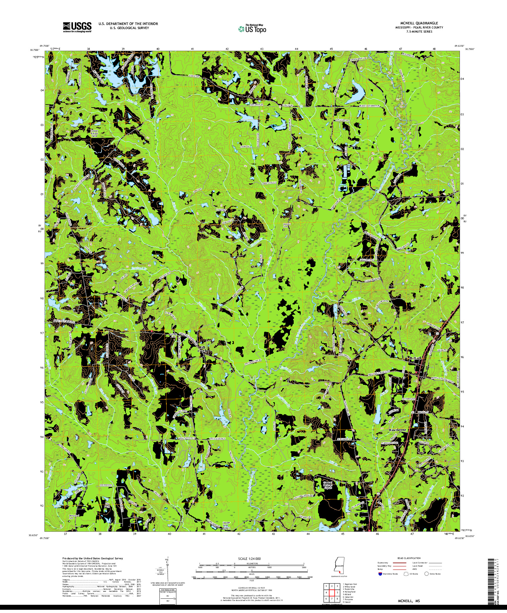 USGS US TOPO 7.5-MINUTE MAP FOR MCNEILL, MS 2018