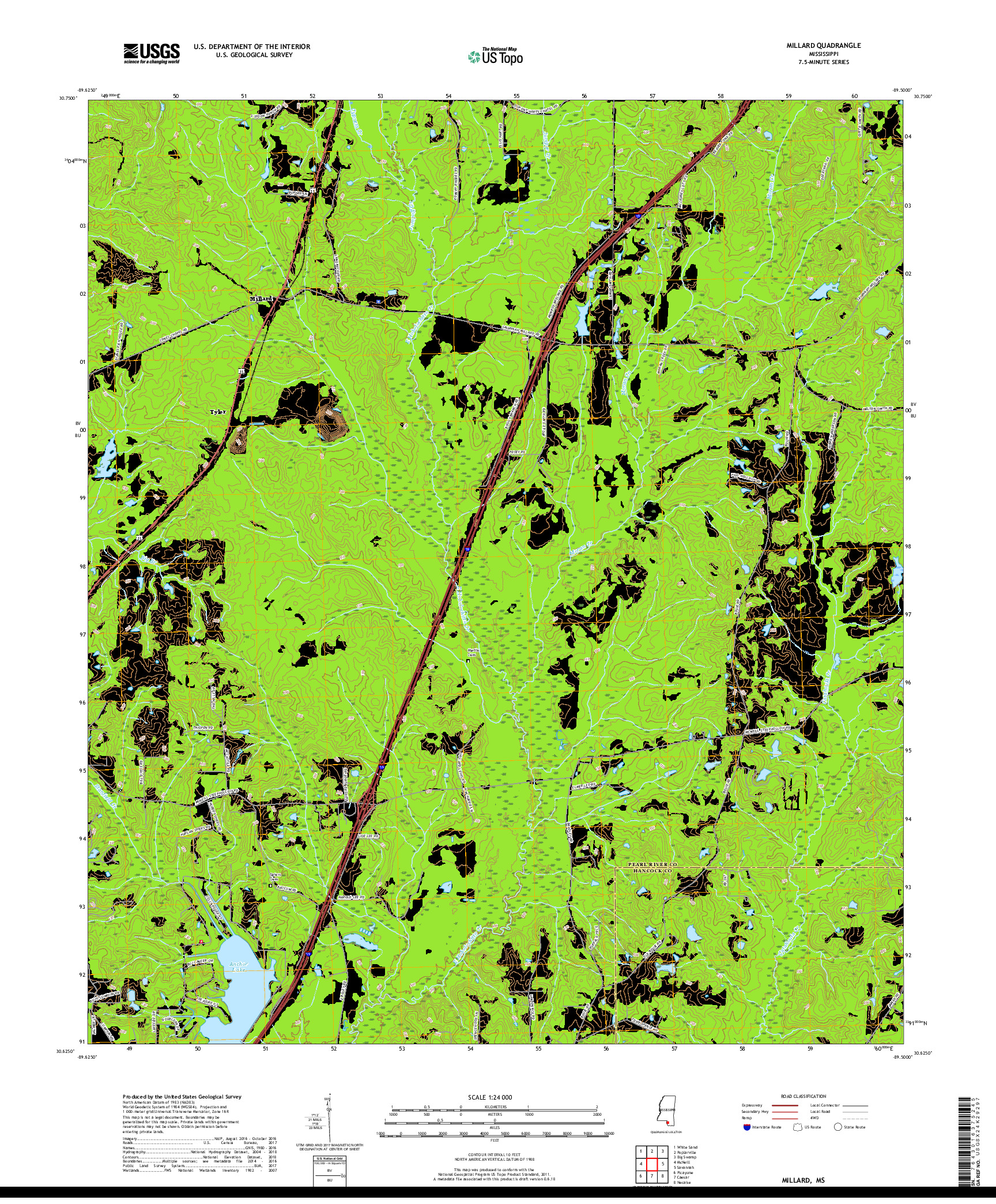 USGS US TOPO 7.5-MINUTE MAP FOR MILLARD, MS 2018