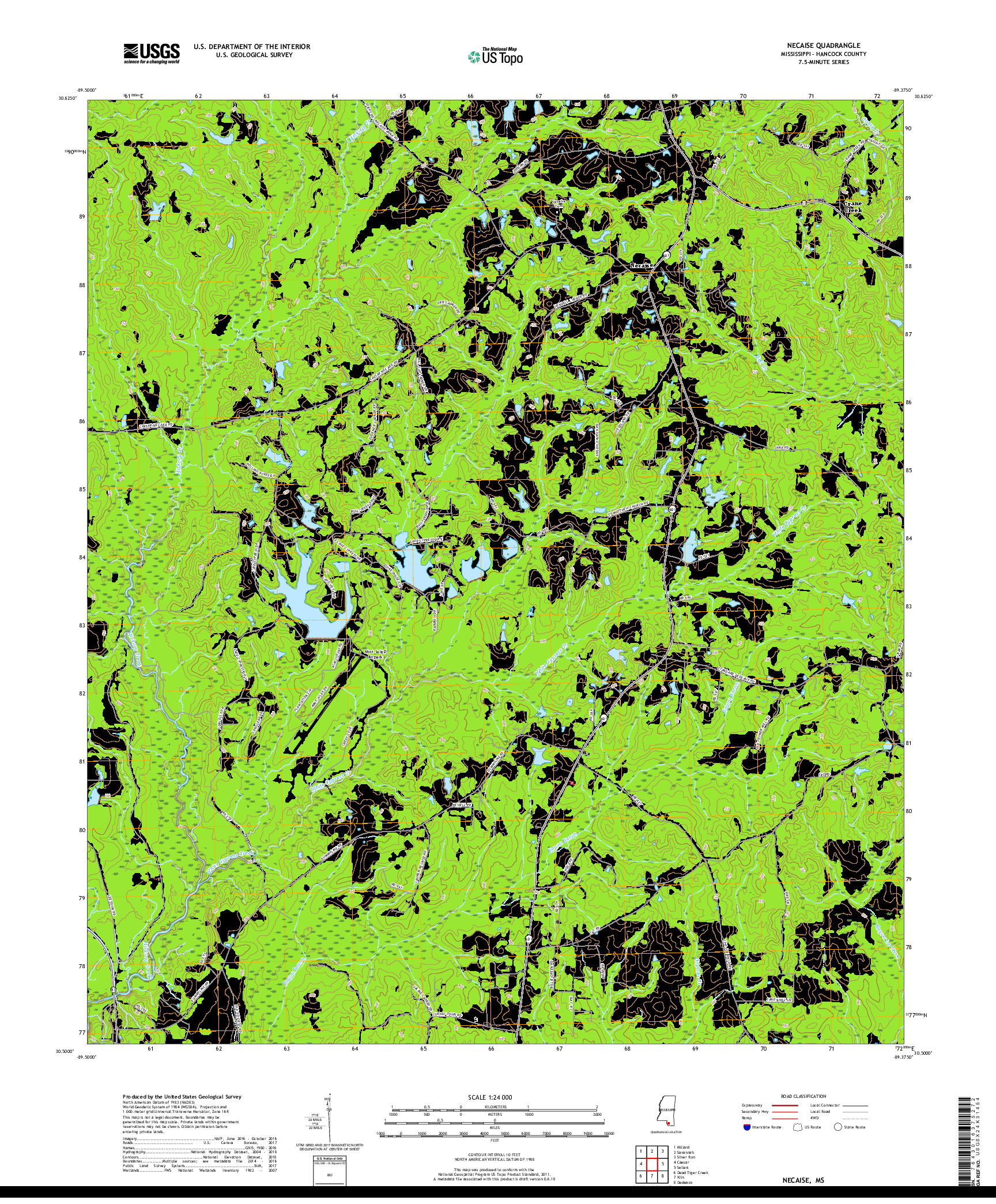 USGS US TOPO 7.5-MINUTE MAP FOR NECAISE, MS 2018