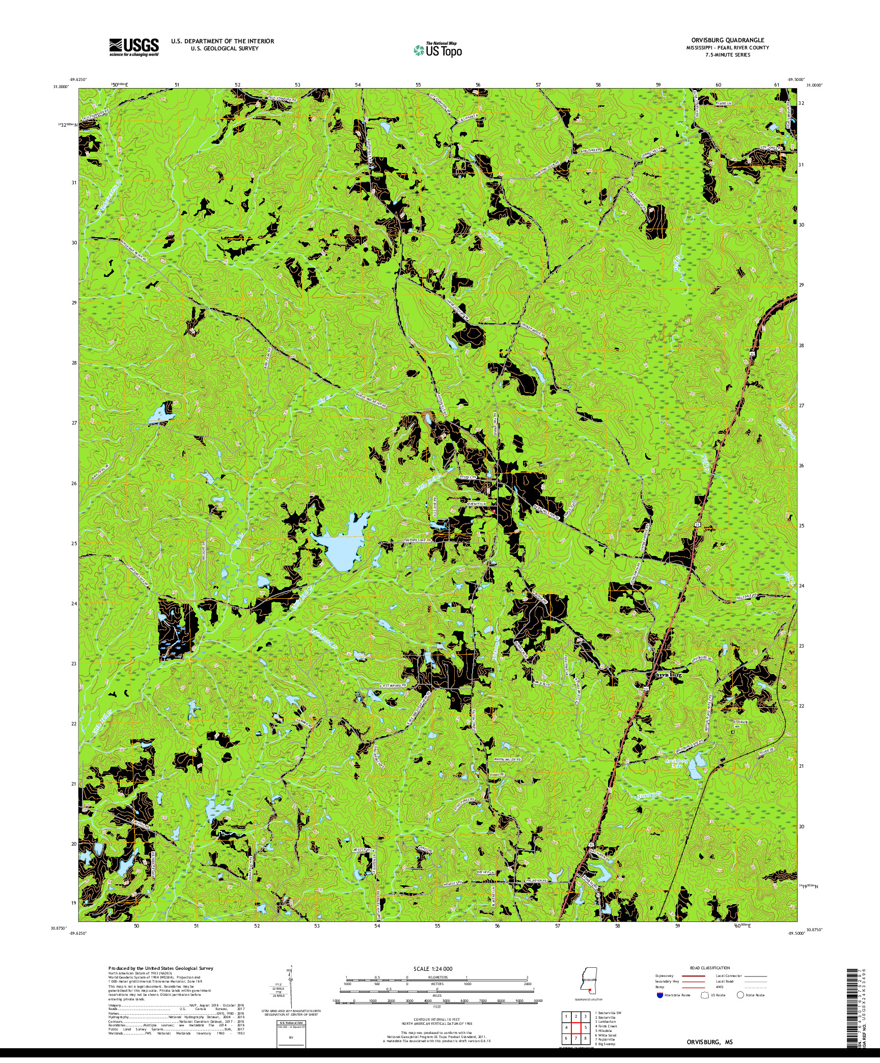 USGS US TOPO 7.5-MINUTE MAP FOR ORVISBURG, MS 2018