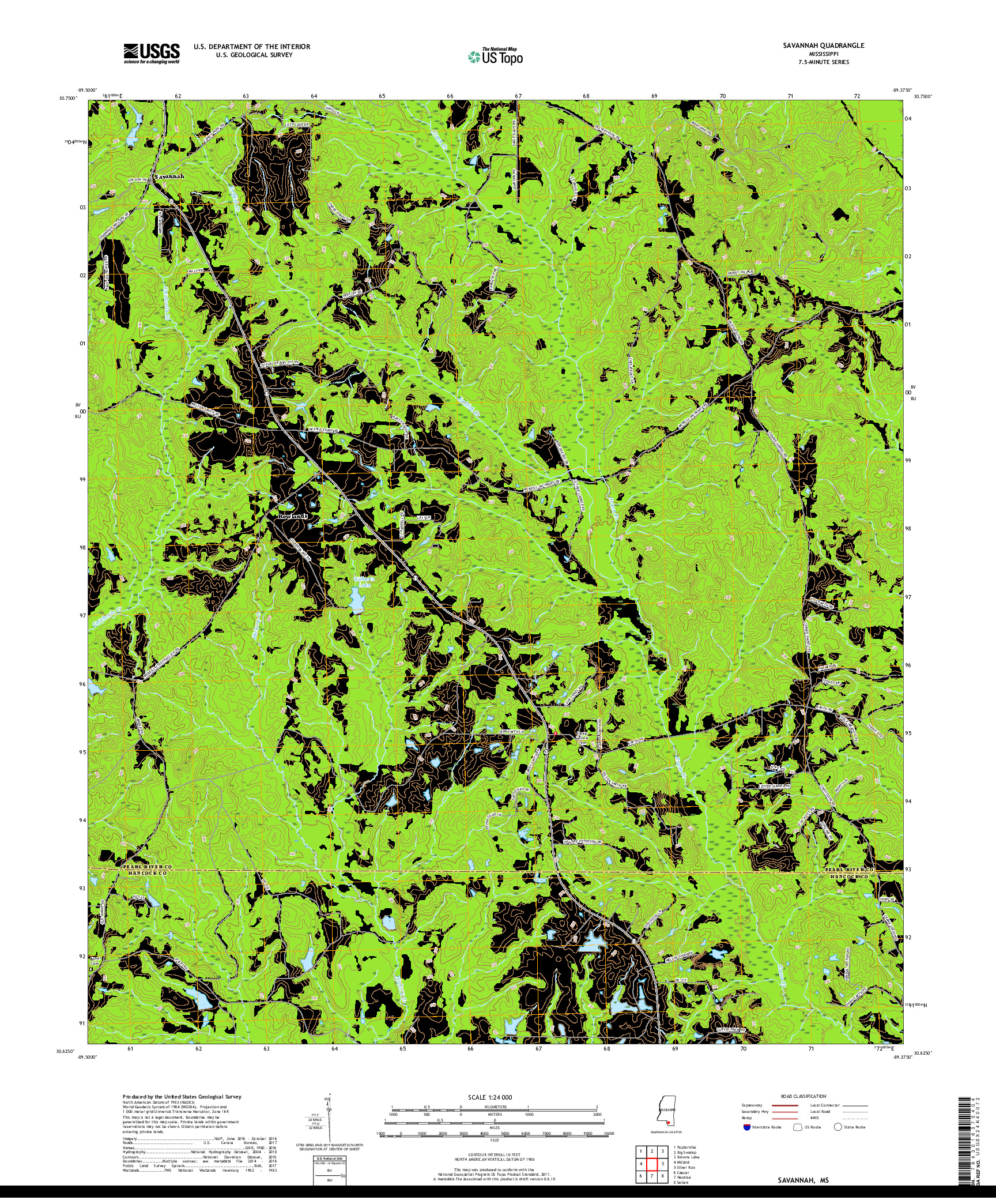 USGS US TOPO 7.5-MINUTE MAP FOR SAVANNAH, MS 2018