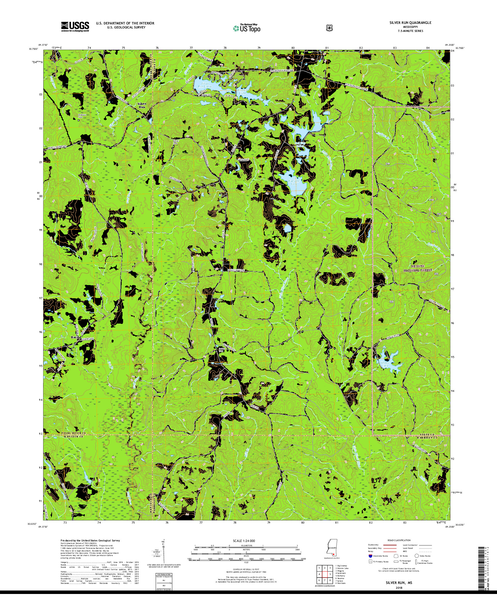 USGS US TOPO 7.5-MINUTE MAP FOR SILVER RUN, MS 2018