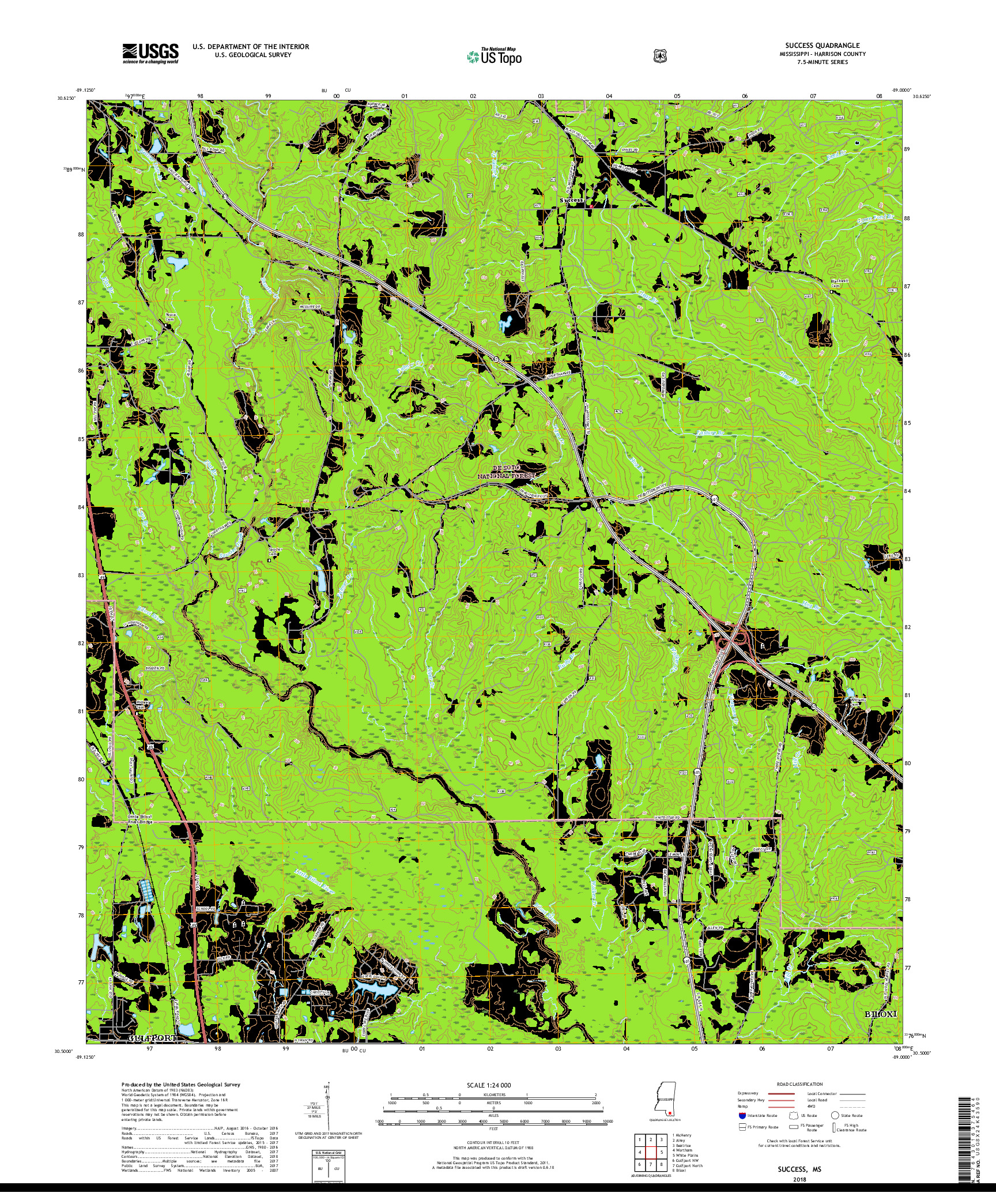 USGS US TOPO 7.5-MINUTE MAP FOR SUCCESS, MS 2018