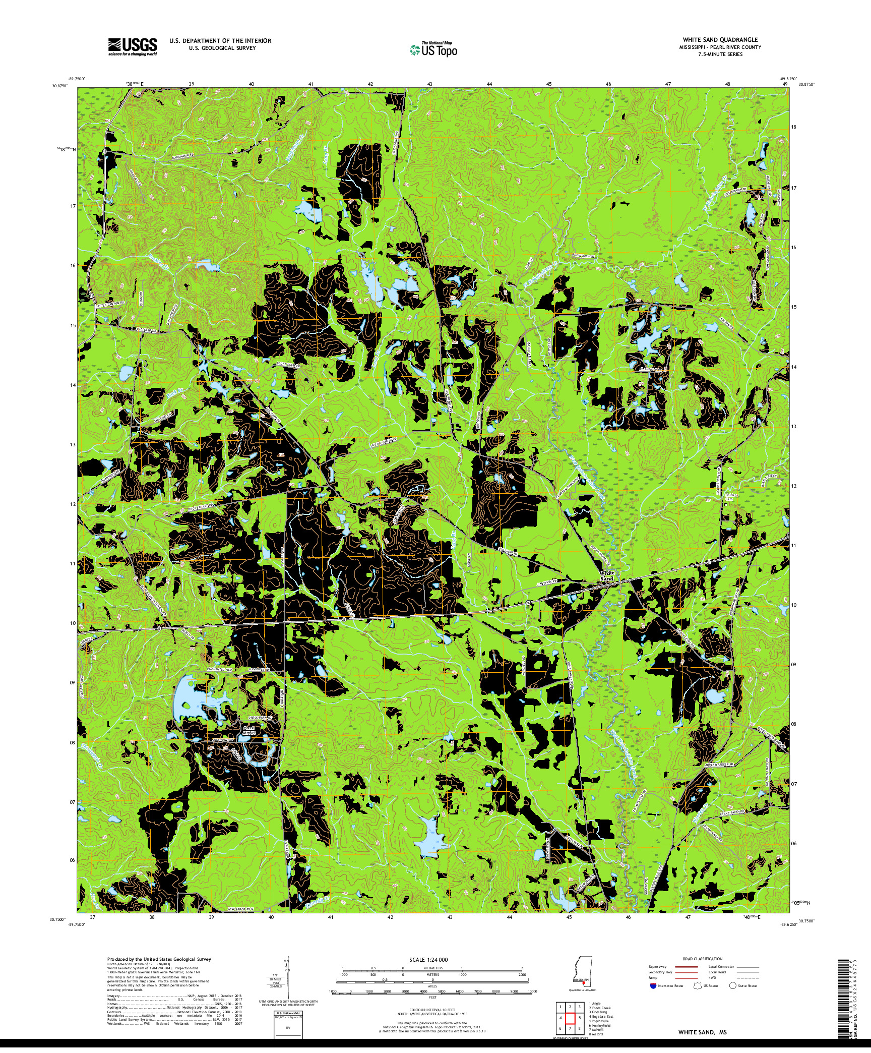 USGS US TOPO 7.5-MINUTE MAP FOR WHITE SAND, MS 2018