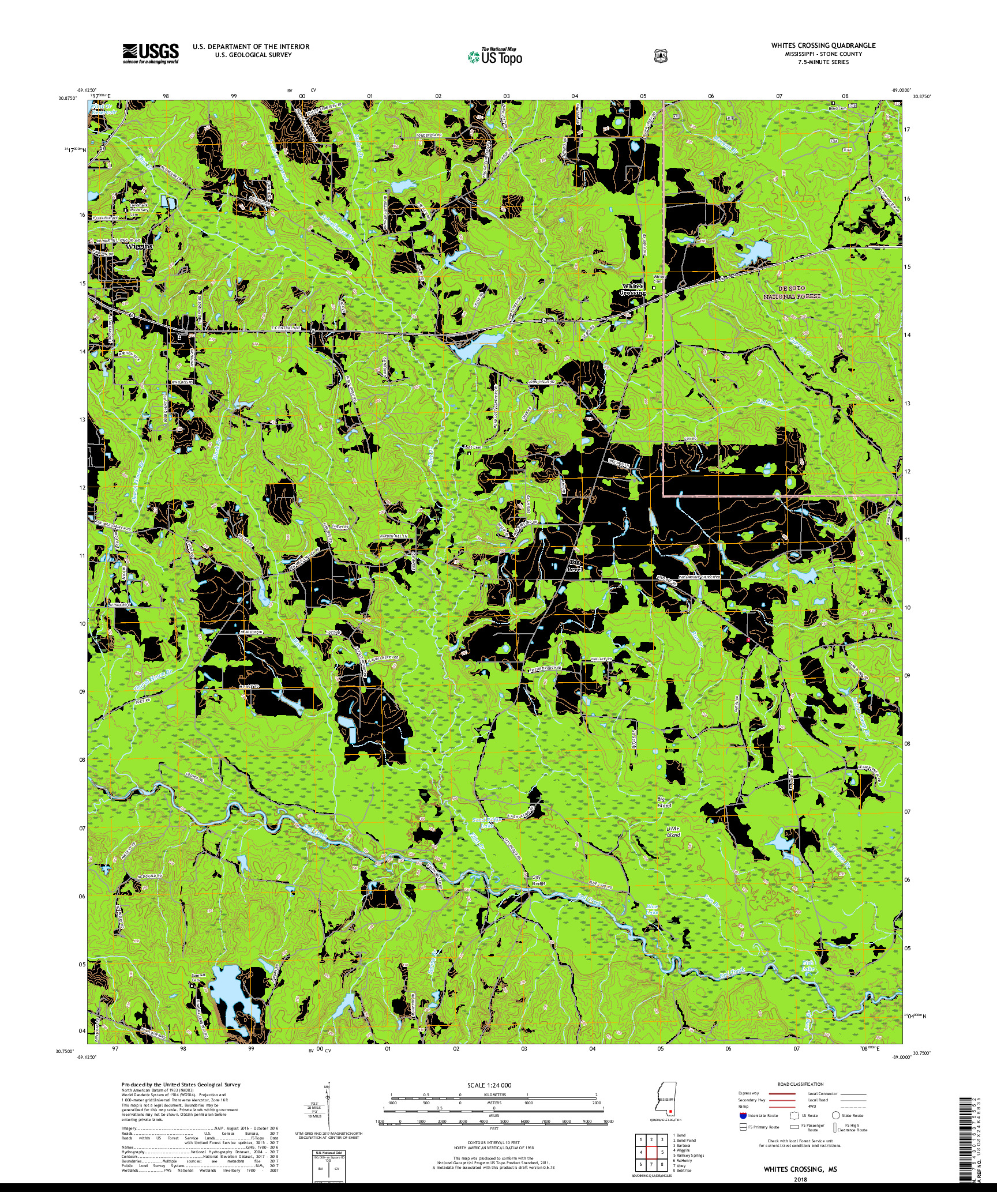 USGS US TOPO 7.5-MINUTE MAP FOR WHITES CROSSING, MS 2018