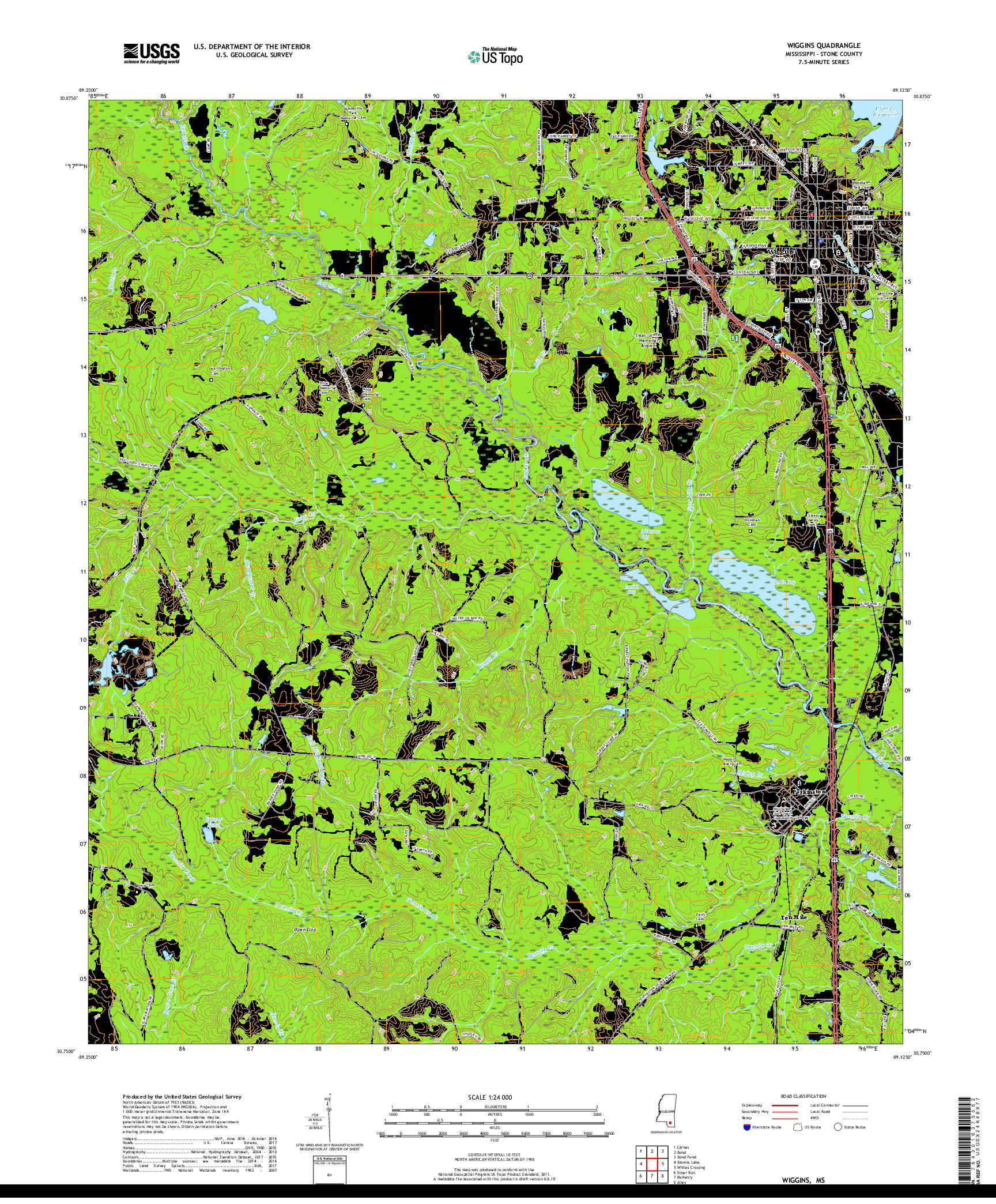 USGS US TOPO 7.5-MINUTE MAP FOR WIGGINS, MS 2018