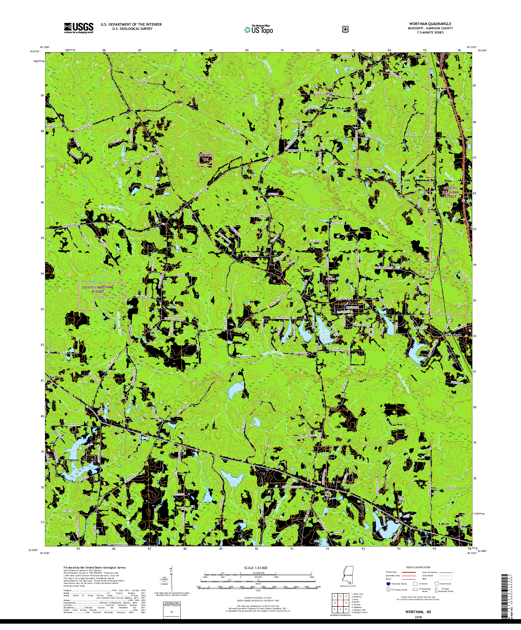 USGS US TOPO 7.5-MINUTE MAP FOR WORTHAM, MS 2018