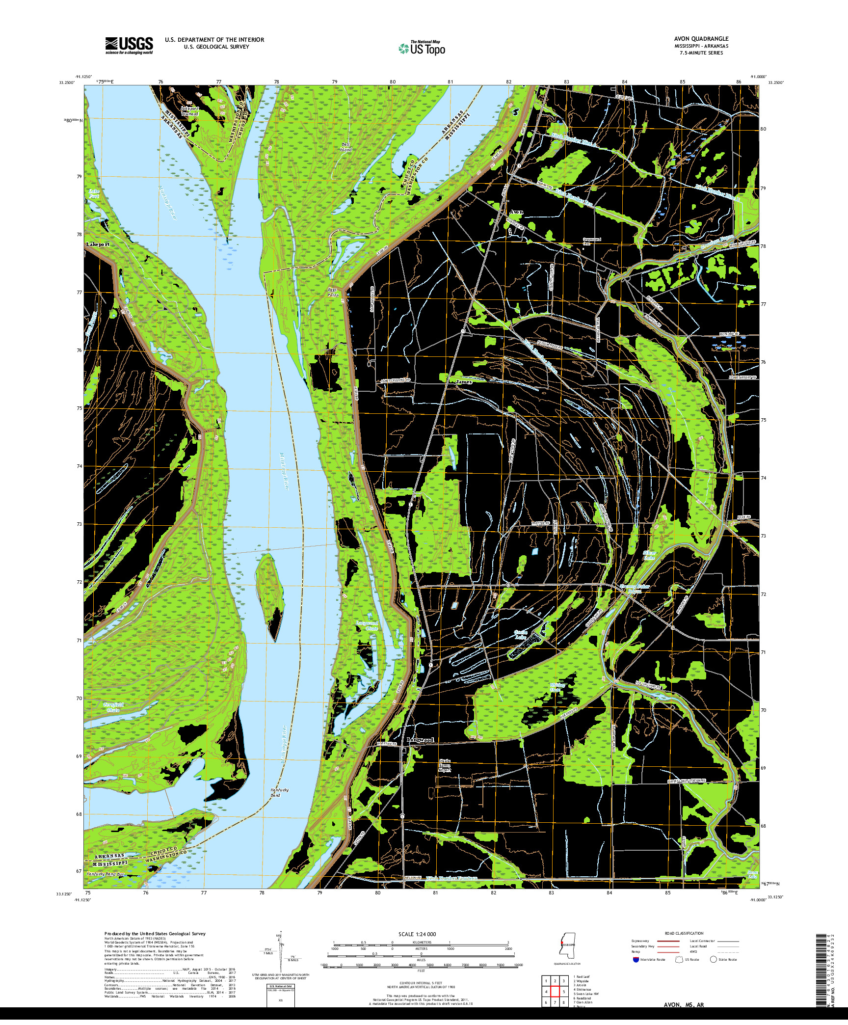 USGS US TOPO 7.5-MINUTE MAP FOR AVON, MS,AR 2018