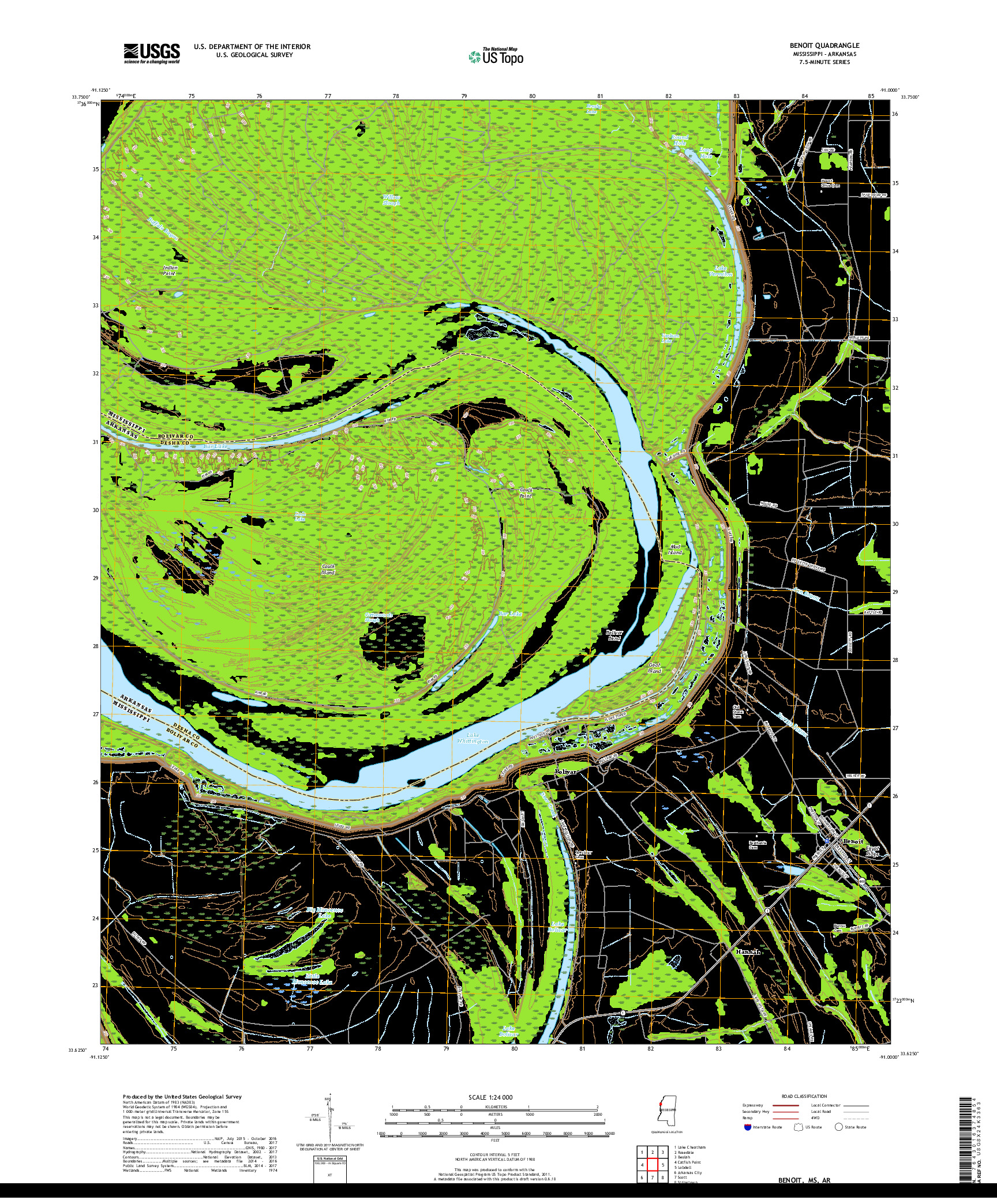 USGS US TOPO 7.5-MINUTE MAP FOR BENOIT, MS,AR 2018