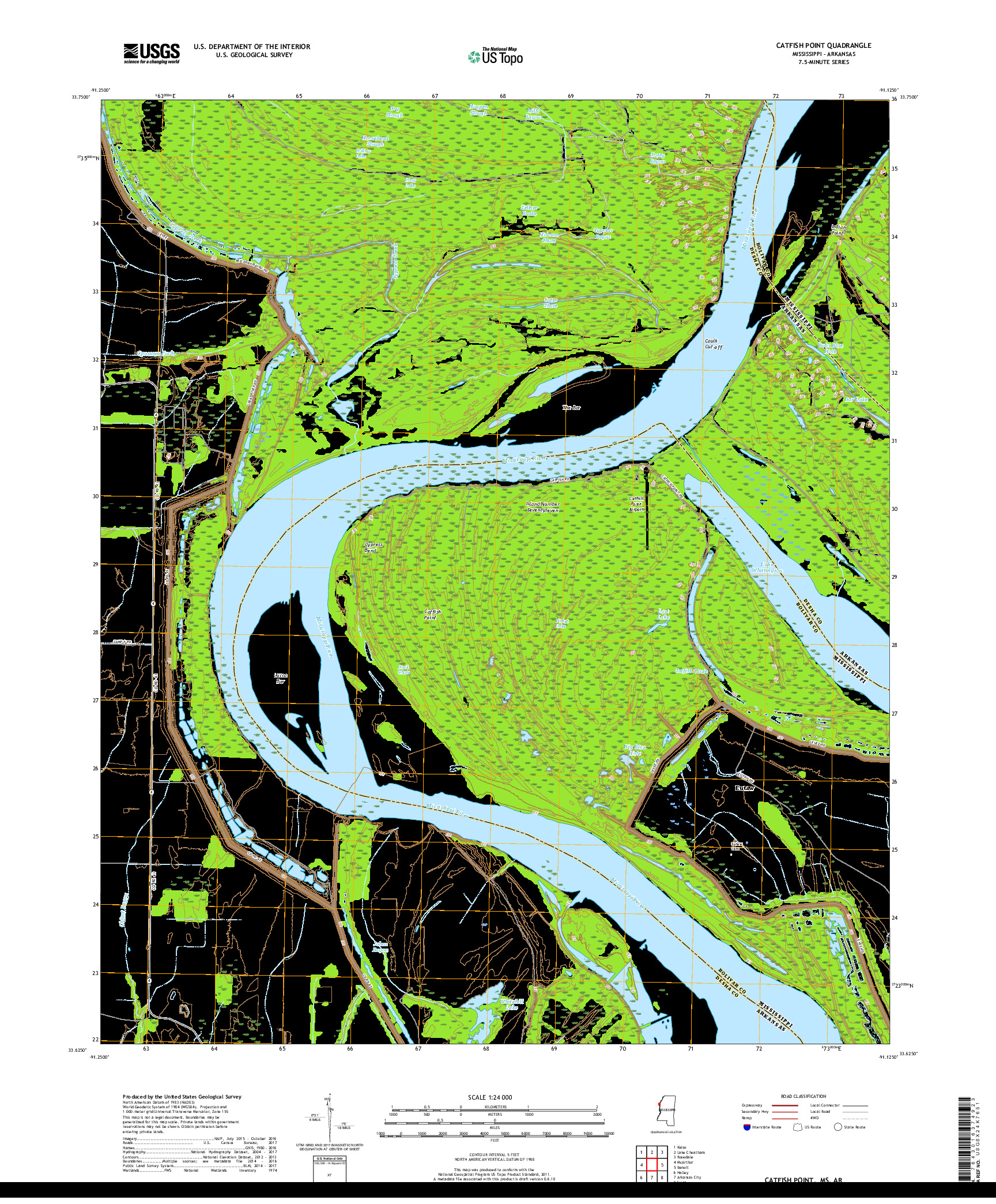 USGS US TOPO 7.5-MINUTE MAP FOR CATFISH POINT, MS,AR 2018