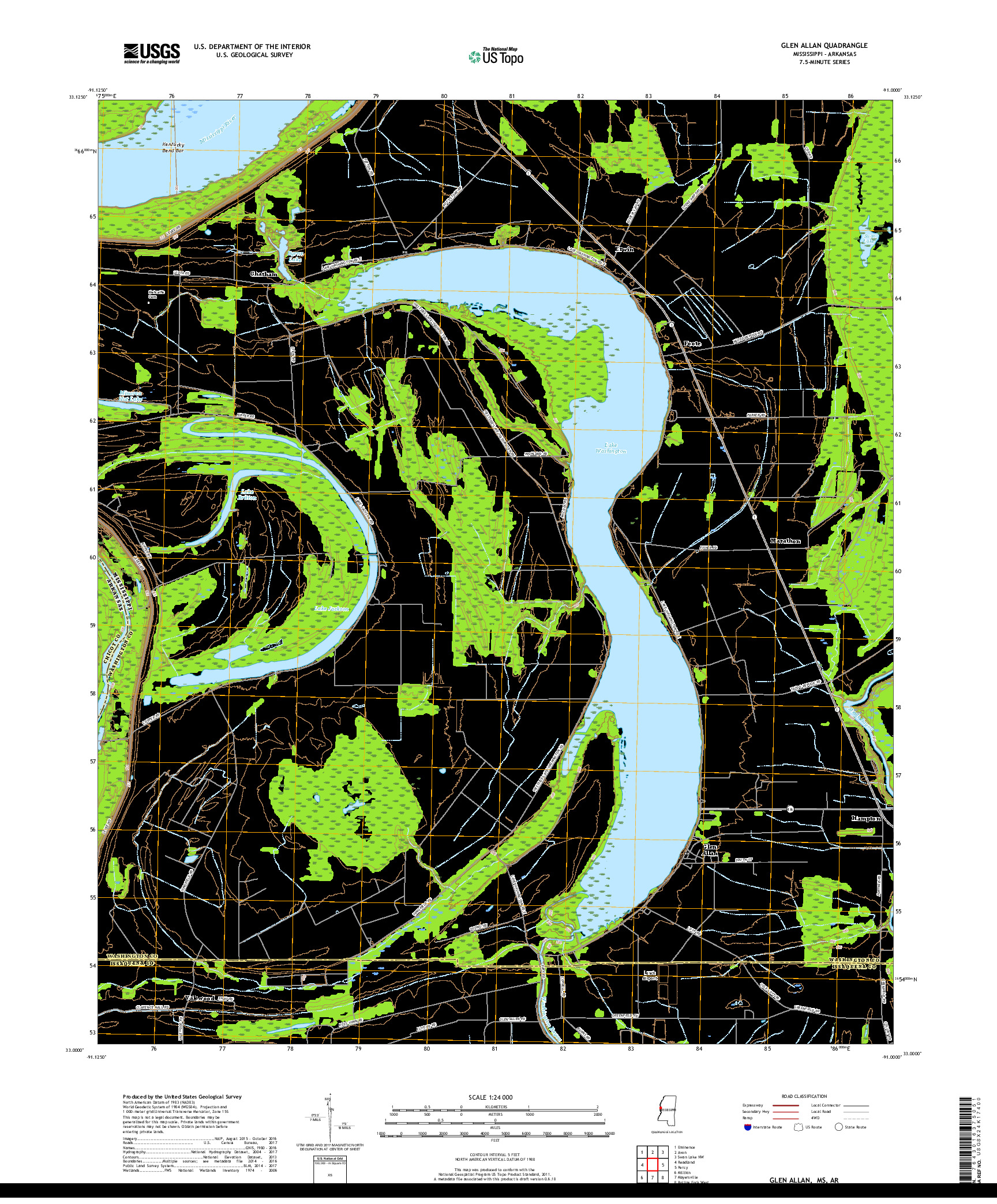 USGS US TOPO 7.5-MINUTE MAP FOR GLEN ALLAN, MS,AR 2018