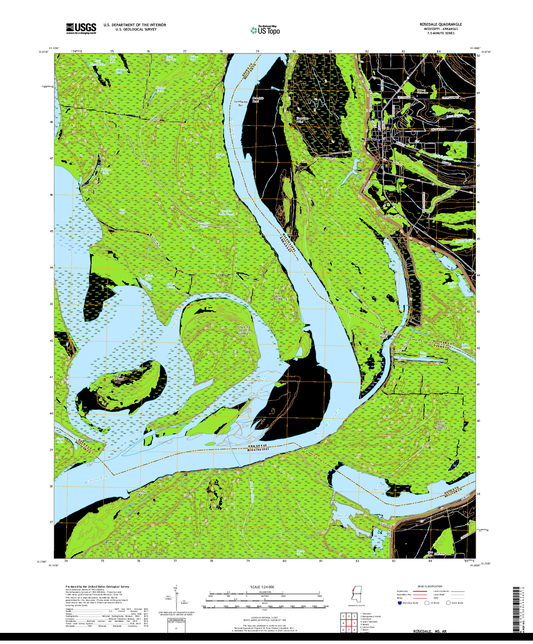 USGS US TOPO 7.5-MINUTE MAP FOR ROSEDALE, MS,AR 2018