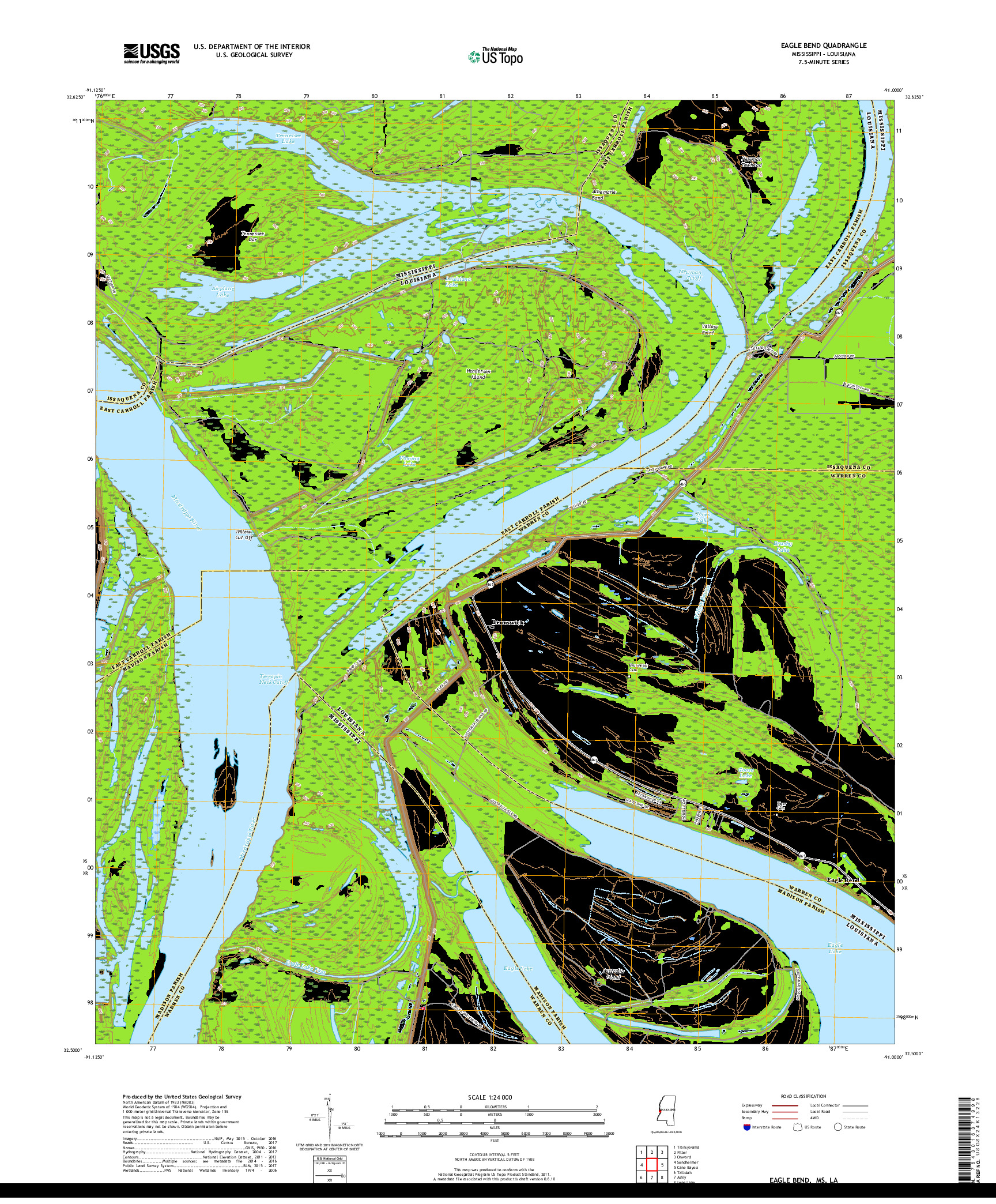 USGS US TOPO 7.5-MINUTE MAP FOR EAGLE BEND, MS,LA 2018